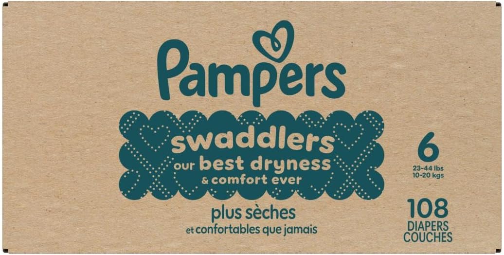Emphasizes the Pampers brand and Swaddlers product line, highlighting its key benefit of superior dryness and comfort.