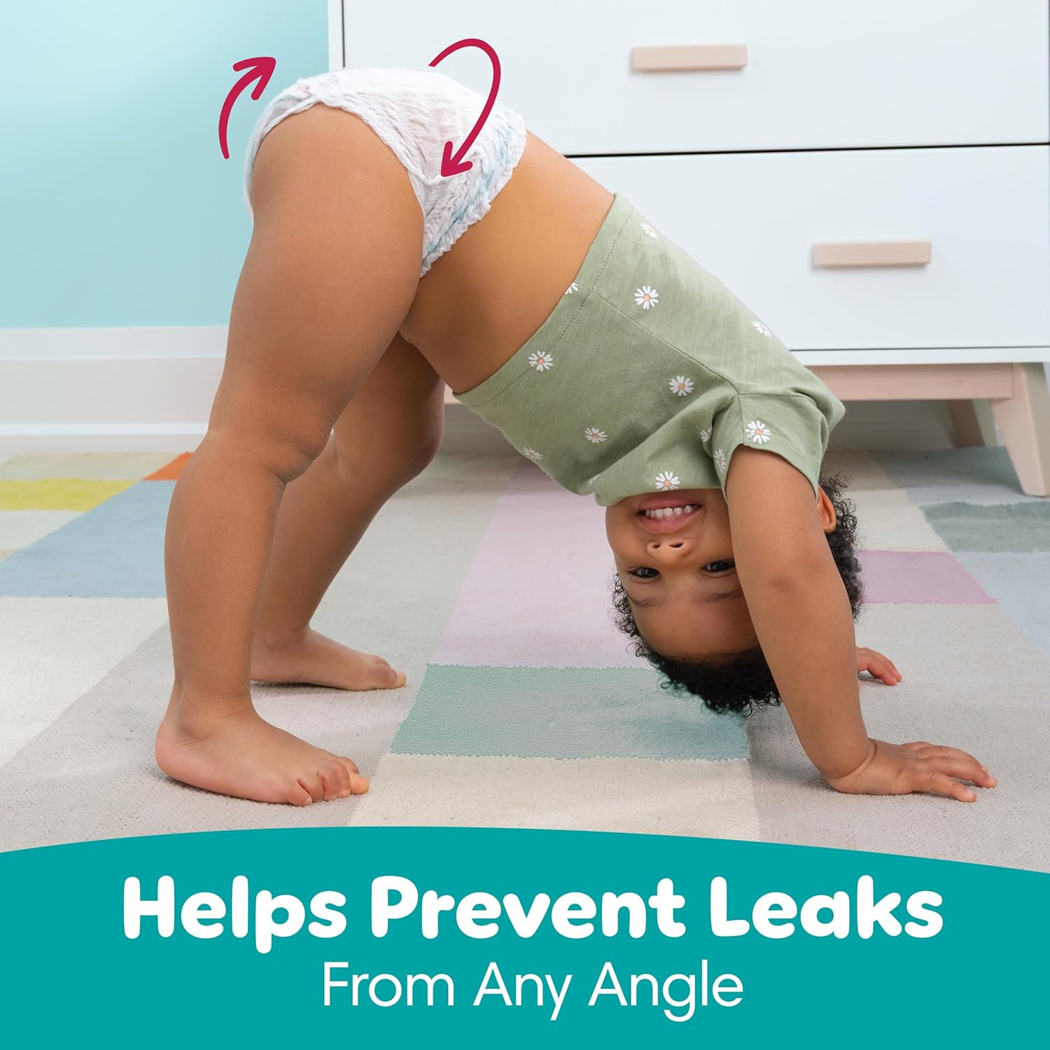 Demonstrates the diaper's ability to prevent leaks regardless of the child's position or movement.