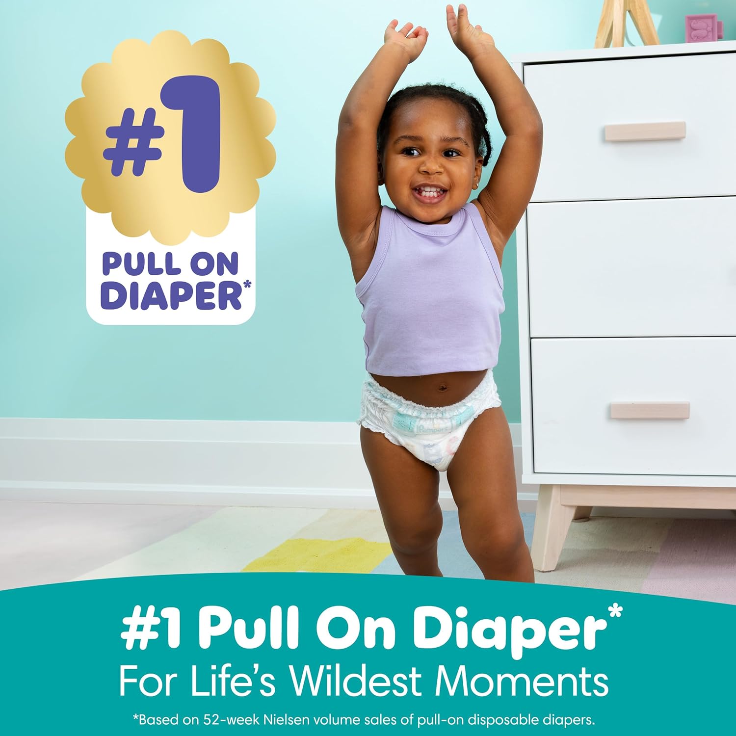 Highlights the product's ease of use and comfort for active toddlers, emphasizing its suitability for various activities. Establishes the product as the top-selling pull-on diaper, building…