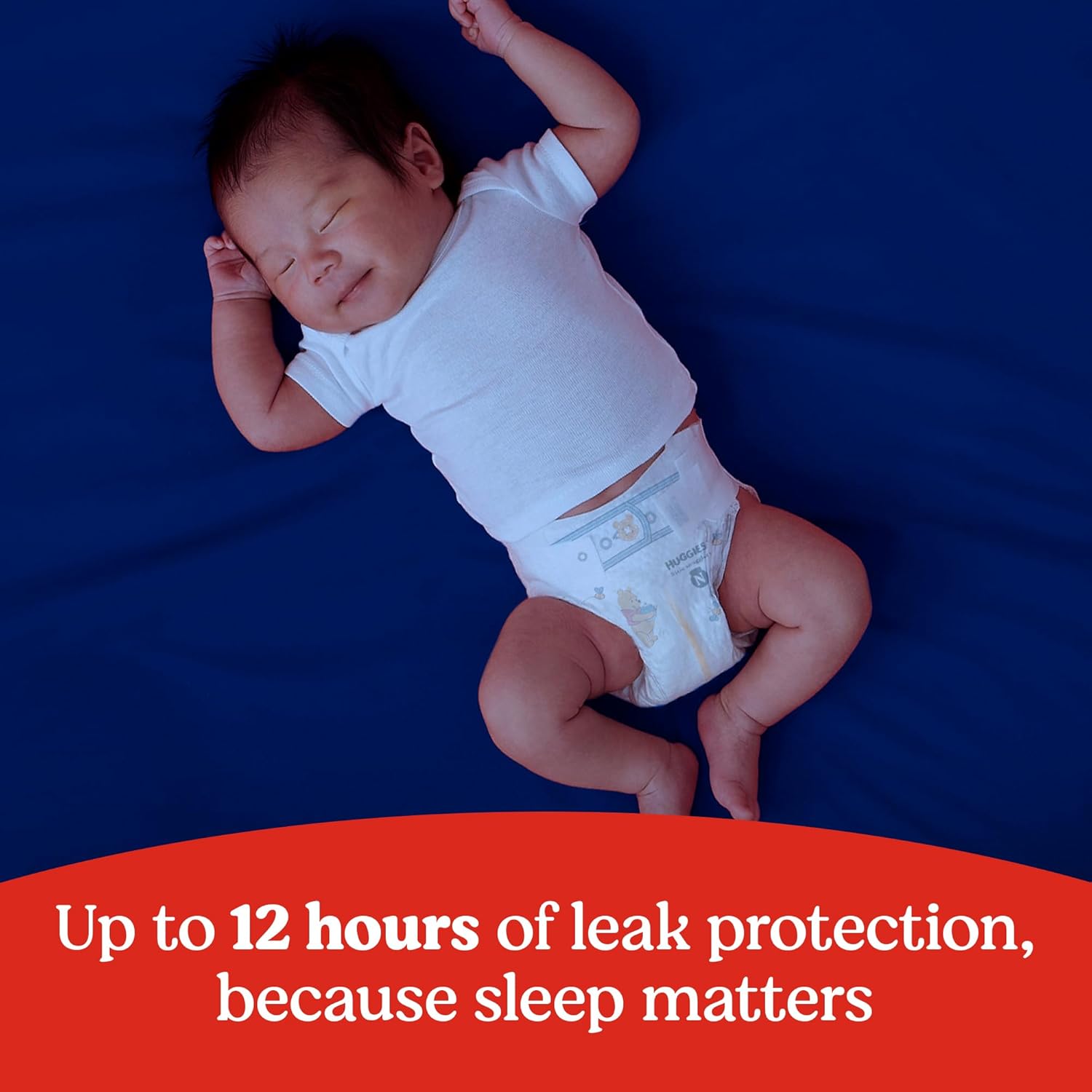 Emphasizes the diaper's ability to provide extended leak protection, ensuring uninterrupted sleep for babies.