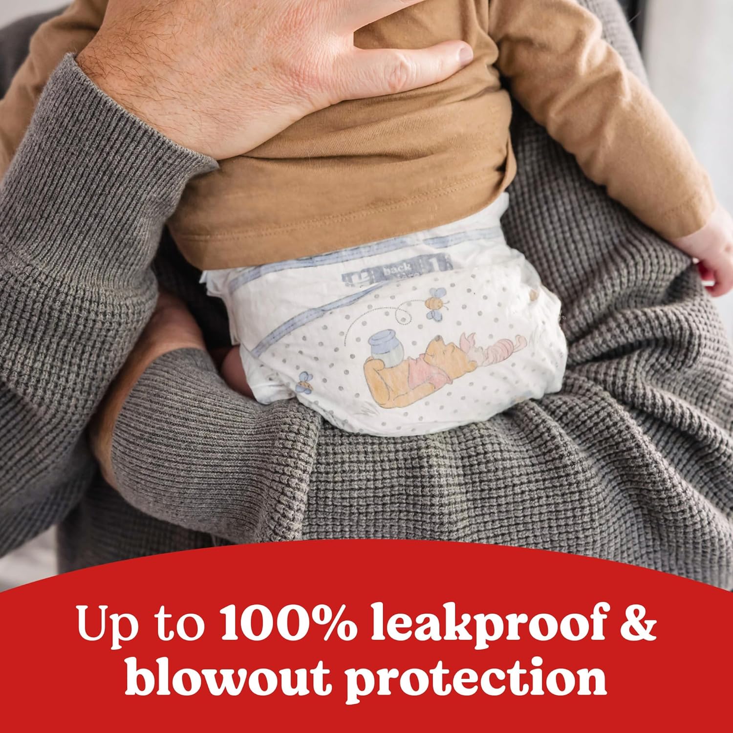 Highlights the diaper's ability to provide 100% leakproof and blowout protection, reassuring parents of its effectiveness.