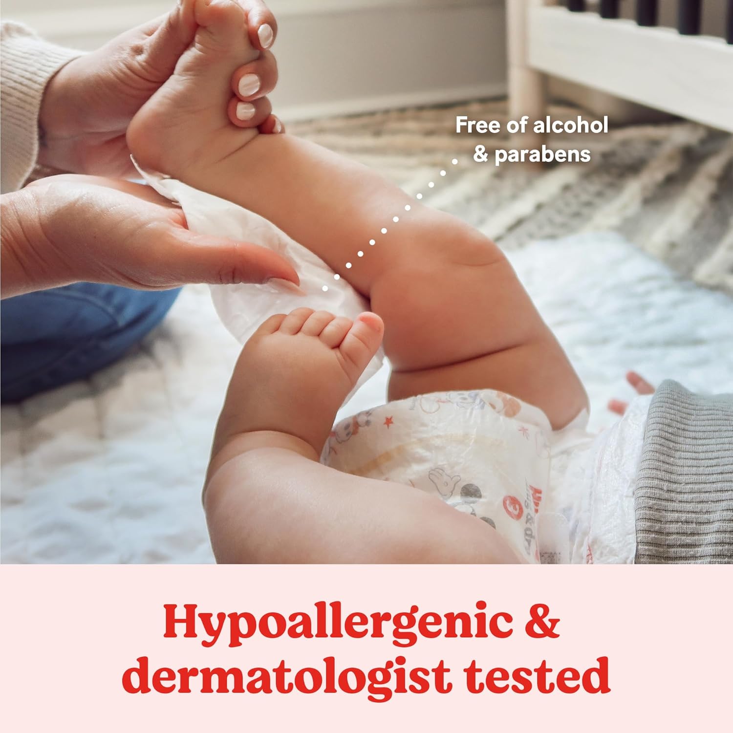 Reassures parents that the product is safe and gentle for baby's sensitive skin. Highlights that the product has been professionally evaluated for skin safety.