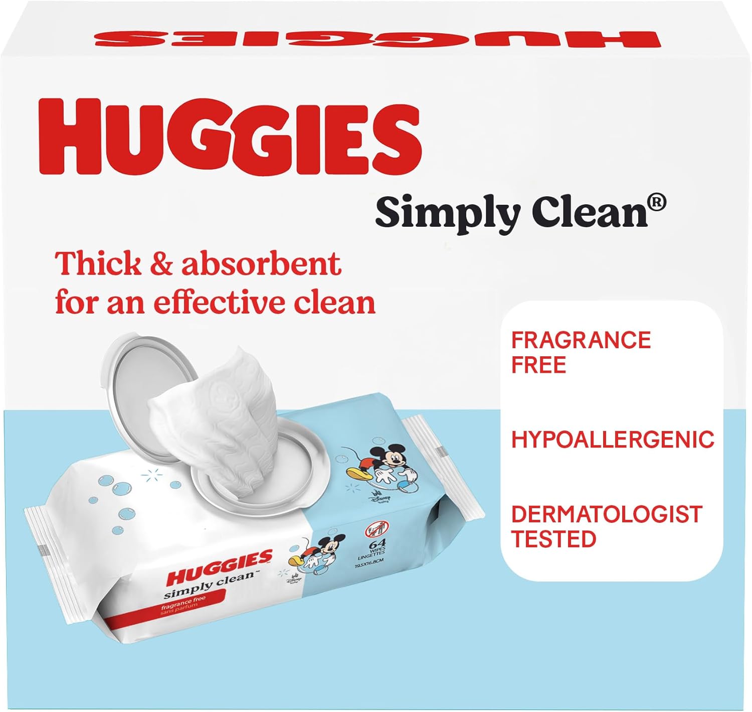 Highlights multiple key features of the wipes to reassure parents about their effectiveness and safety for babies' sensitive skin.