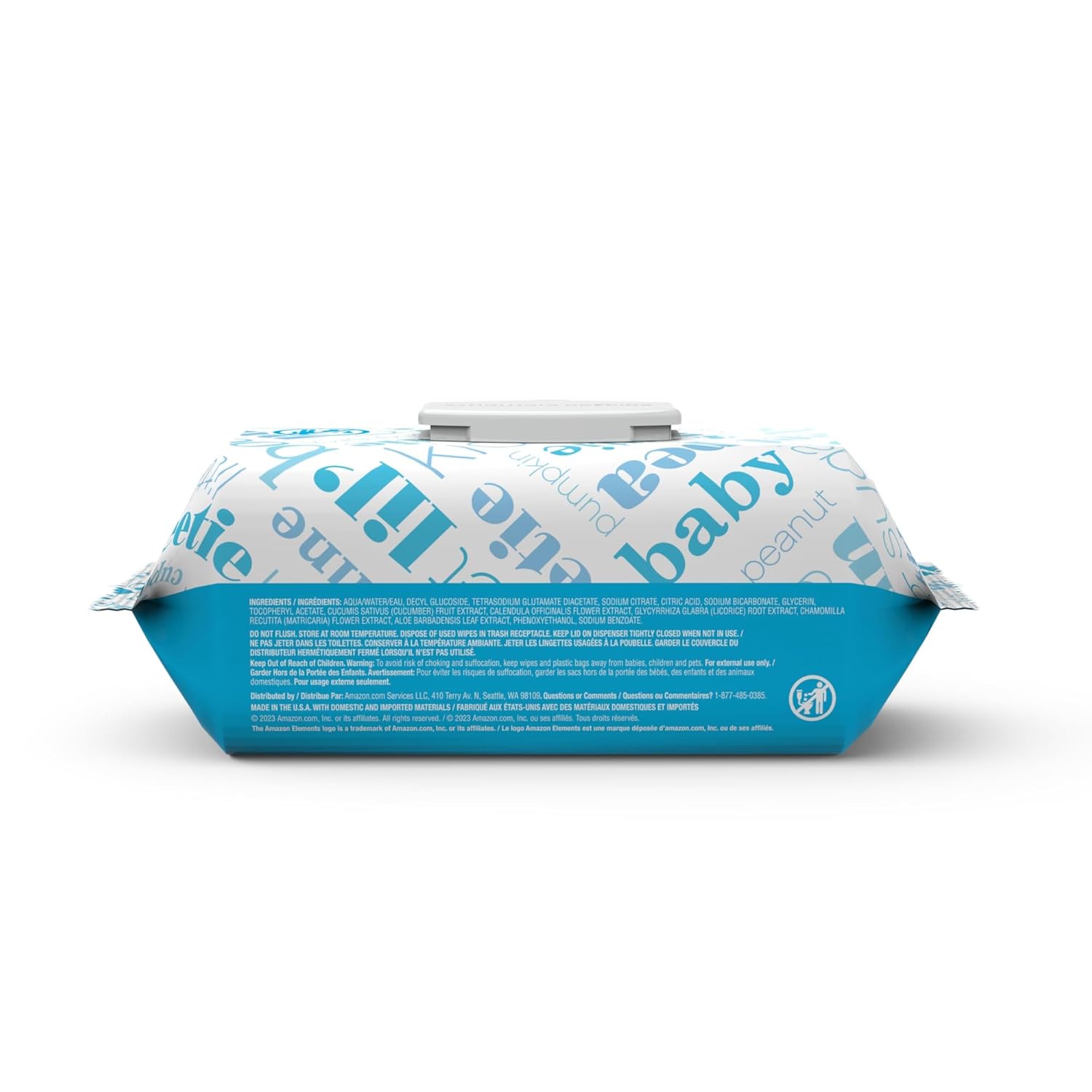Shows the contents of the product package, specifically baby wipes.