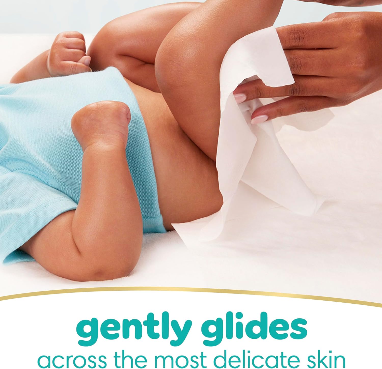 Emphasizes the product's gentle nature, showing it's safe and comfortable for use on delicate baby skin.