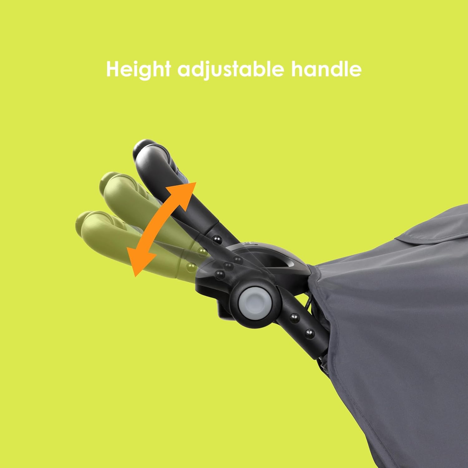 Highlights the stroller's adjustable handle feature, demonstrating comfort and customization for different user heights.