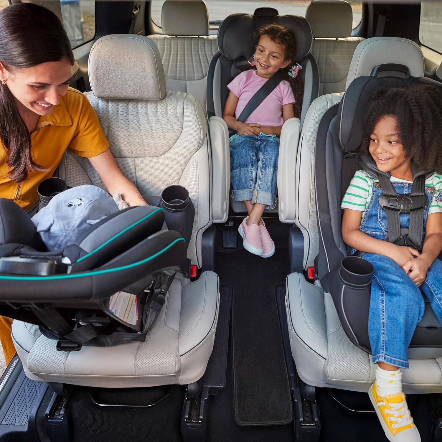 Demonstrates the vehicle's capacity to accommodate multiple child seats, appealing to families with young children.