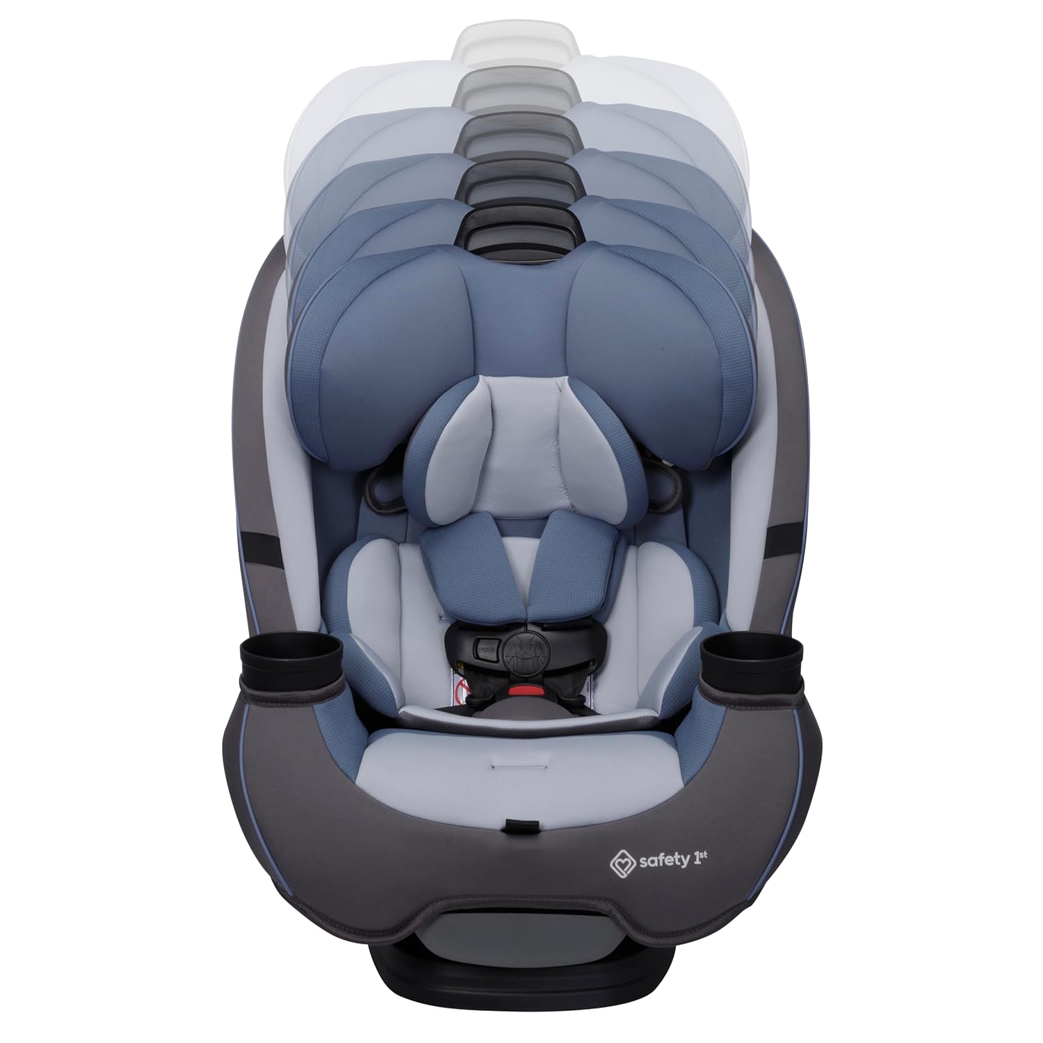 Demonstrates the adjustable headrest feature of the car seat, showing how it can be customized for a growing child's comfort and safety.