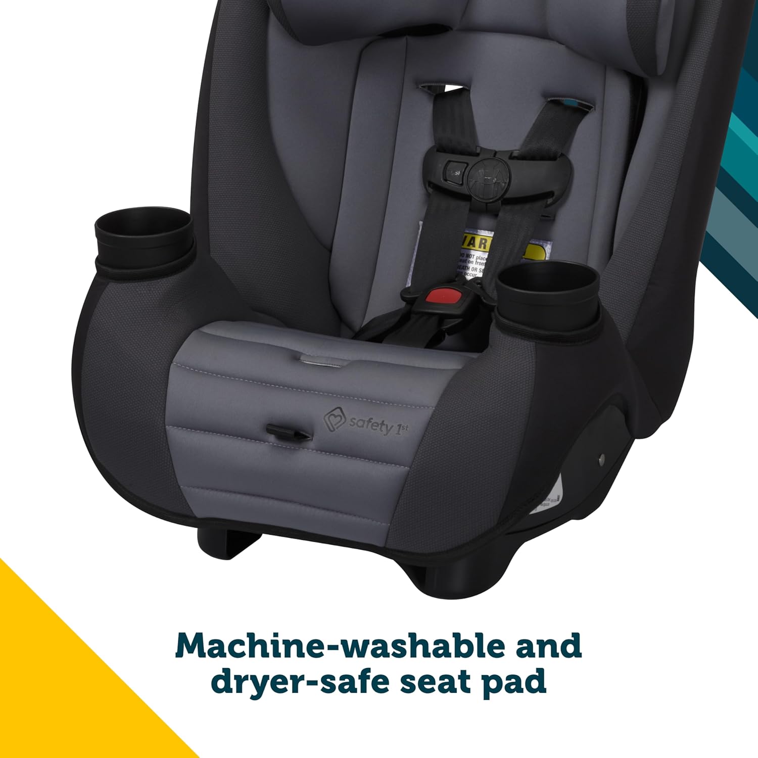 Highlights the convenience of a machine-washable and dryer-safe seat pad, reassuring parents about easy cleaning and maintenance.