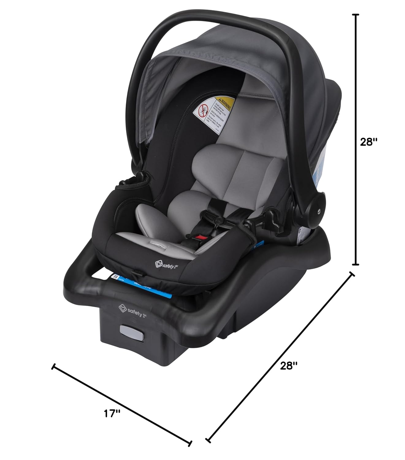 Provides exact measurements of the car seat to help shoppers understand its size and fit.
