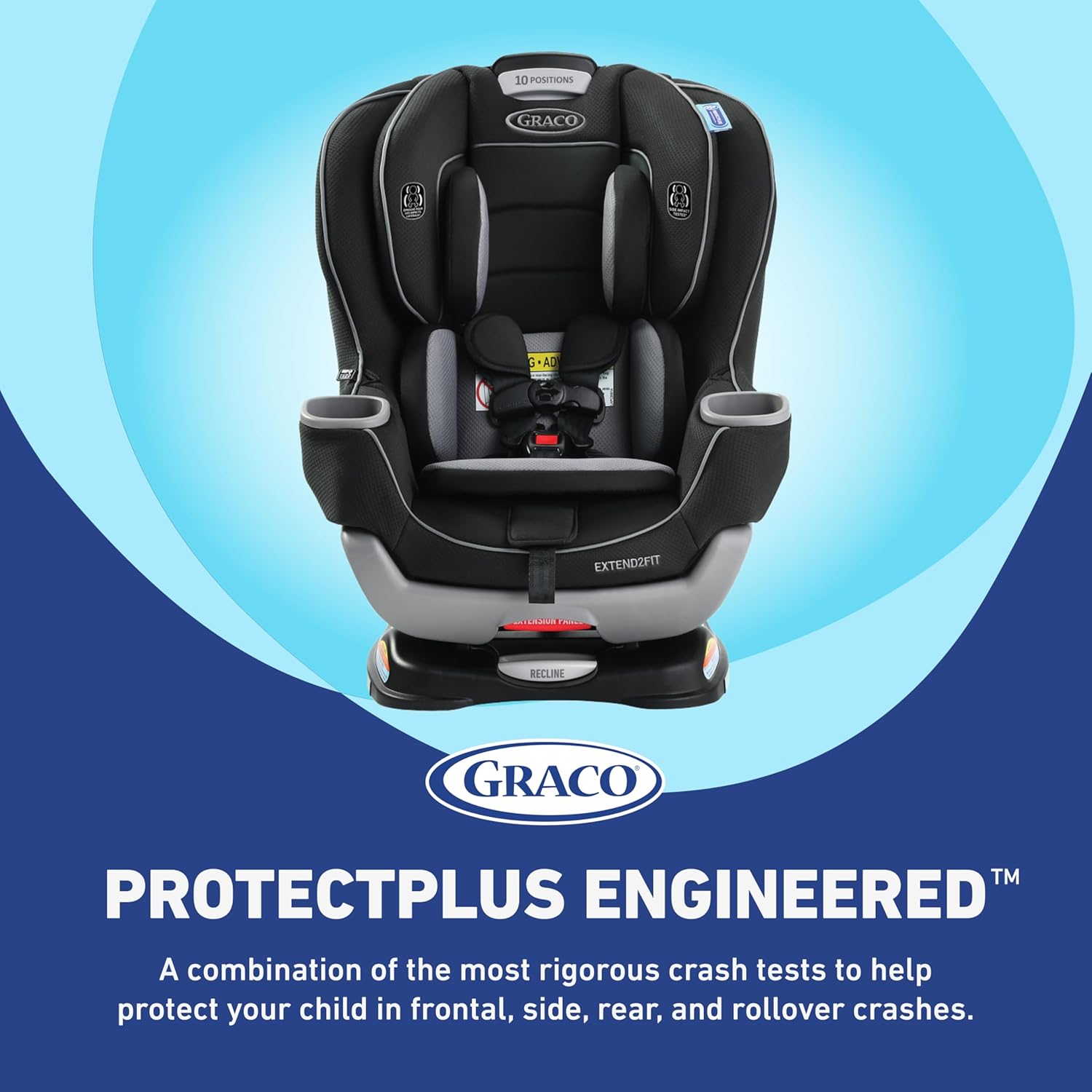 Emphasizes the car seat's advanced safety feature to reassure parents about their child's protection in various crash scenarios.