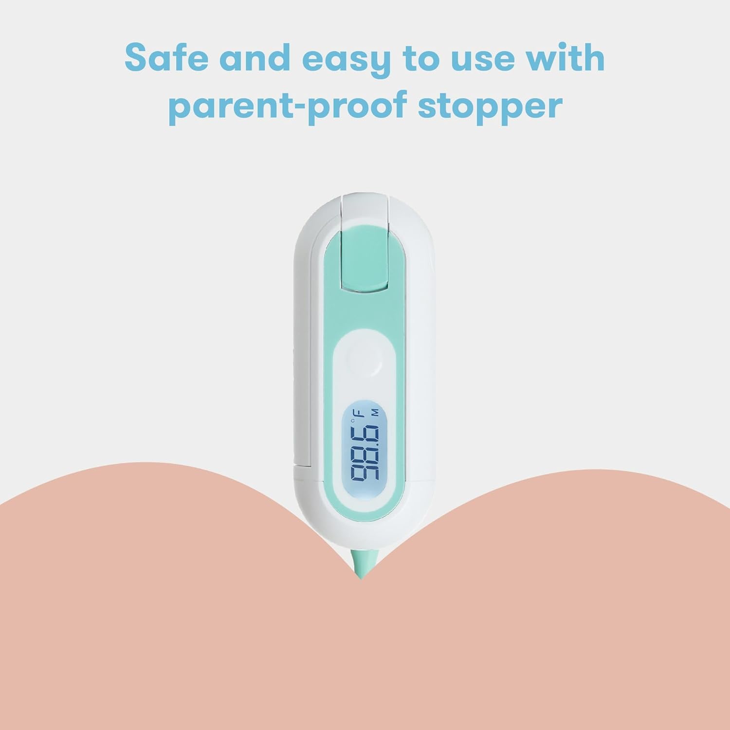 Highlights the safety feature of a parent-proof stopper, reassuring parents that the product is safe and easy to use for children. Emphasizes the simplicity and safety of the product, focusing on…