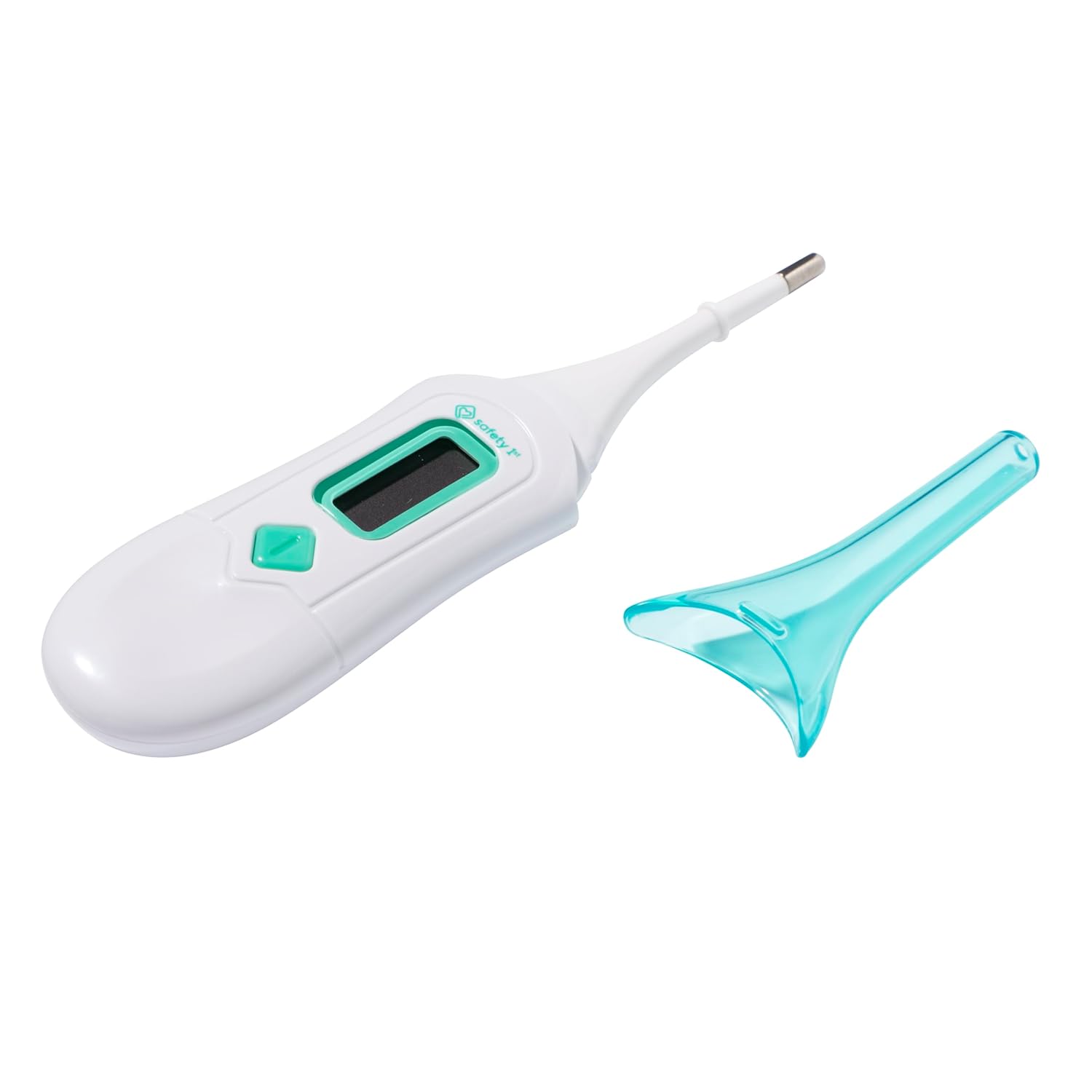 Shows the size and shape of the digital thermometer to give shoppers a clear idea of its physical dimensions and design.