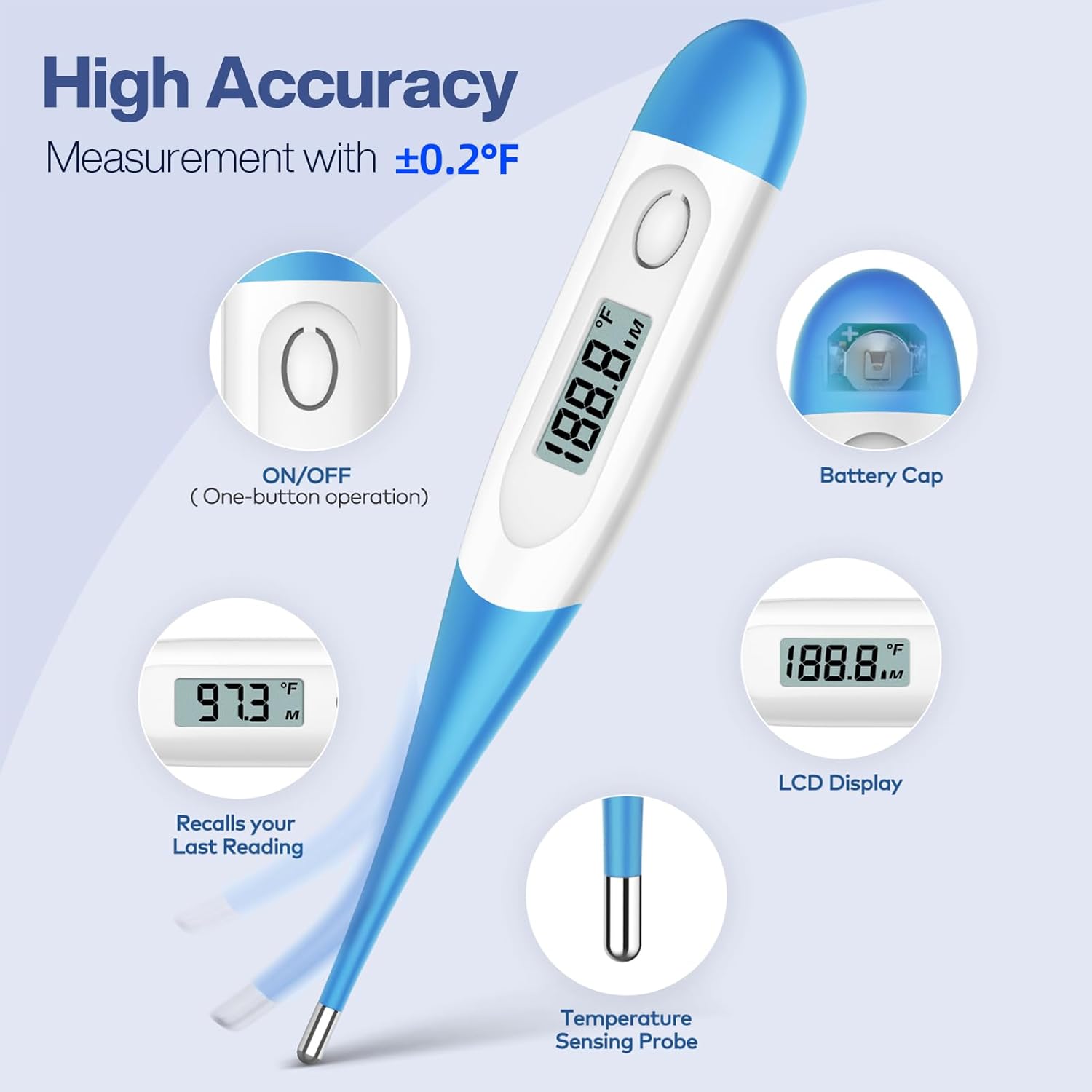 Highlights the key features and components of the thermometer to demonstrate its accuracy and ease of use.