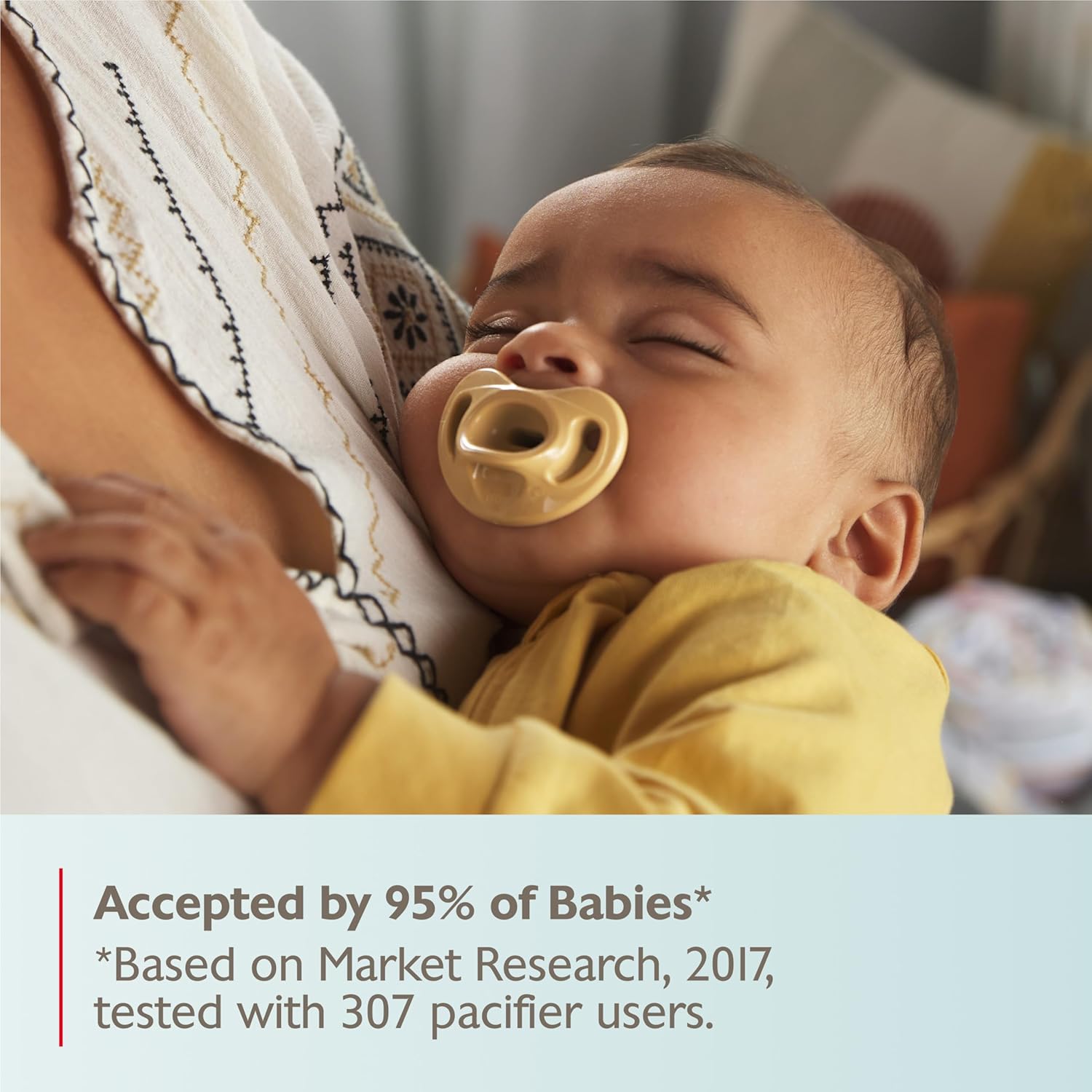Highlights the pacifier's high acceptance rate among babies to reassure parents about its effectiveness and popularity.