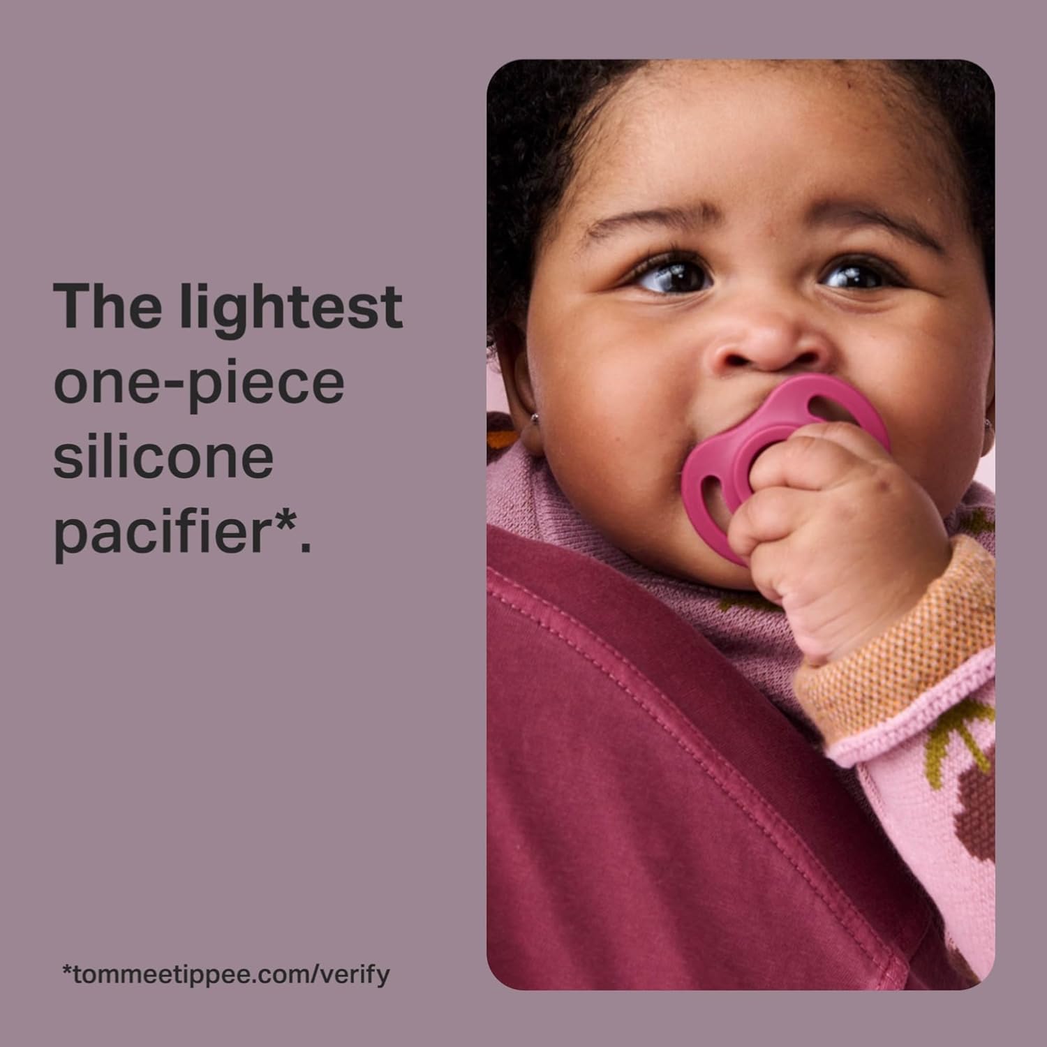 Emphasizes the pacifier's unique lightweight property to appeal to parents seeking comfortable solutions for their babies.