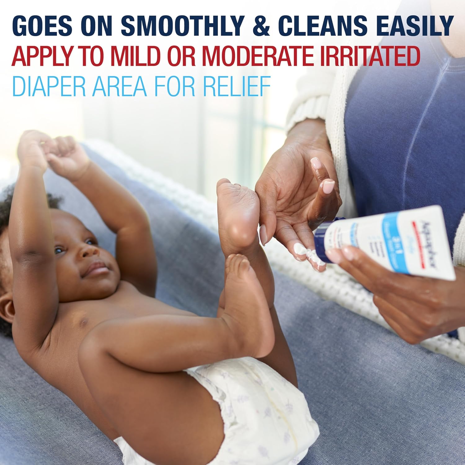 Highlights the product's smooth application and easy cleaning, reassuring parents about its ease of use for diaper rash relief.