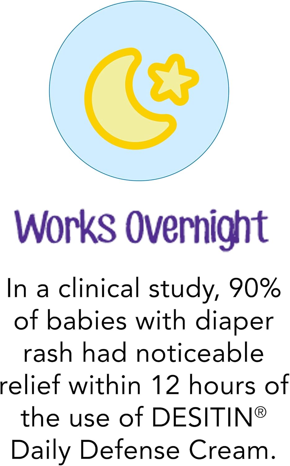 Highlights the product's fast-acting effectiveness in treating diaper rash, reassuring parents of quick relief for their baby. Emphasizes the product's ability to provide noticeable relief from…
