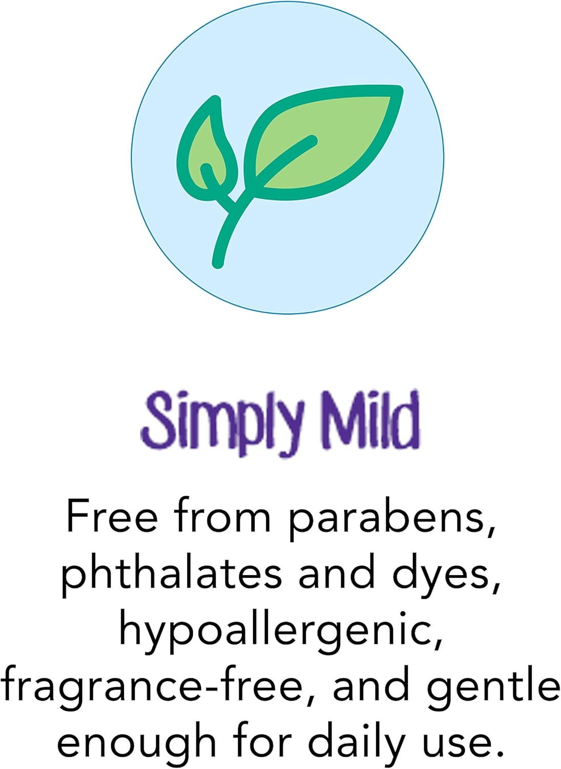Reassures customers that the product is safe and gentle for daily use, free from common irritants and allergens. Establishes the 'Simply Mild' brand identity as a natural, gentle option for…