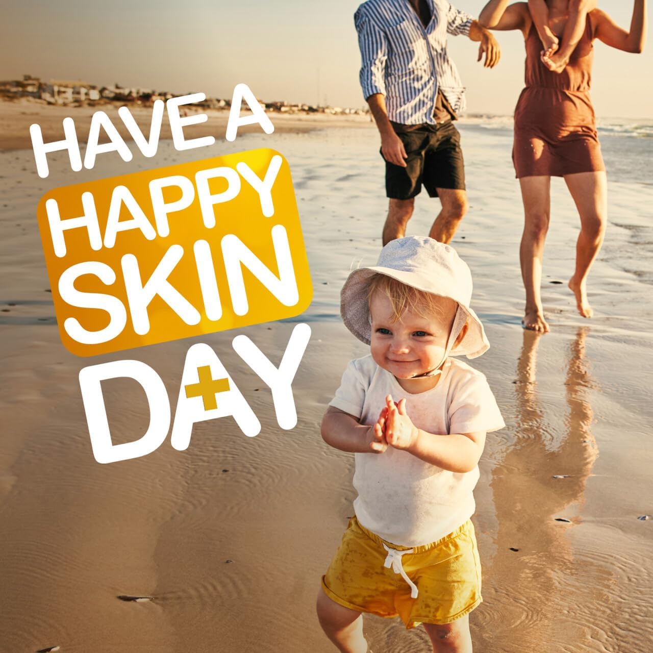 Emphasizes the importance of skin protection while enjoying outdoor activities, particularly for children. Shows the product in use during a family beach outing, associating it with happy, carefree…