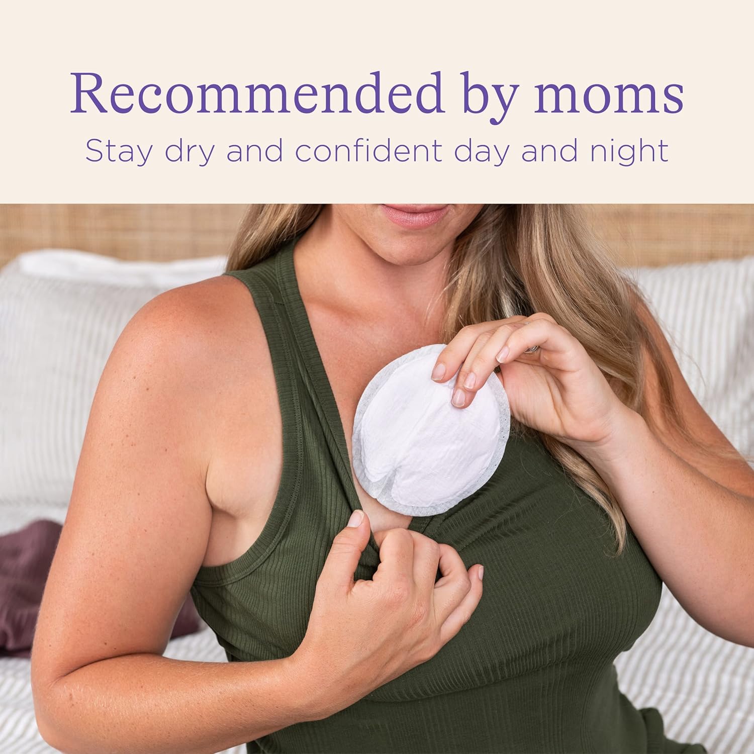Builds trust by showing the product is recommended by other moms and emphasizes the benefit of staying dry and confident.