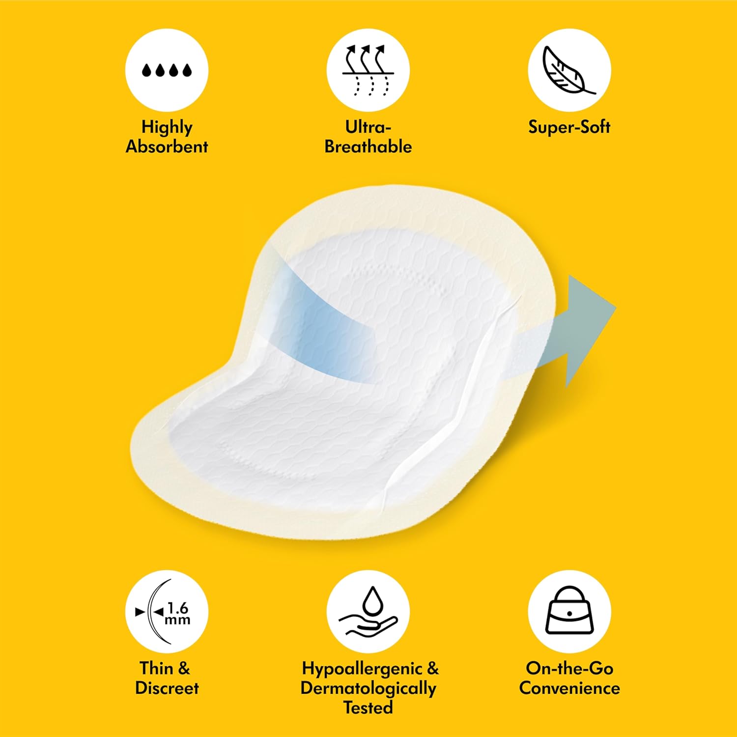 Highlights multiple key features and benefits of the sanitary pad to demonstrate its overall quality and suitability for various needs.