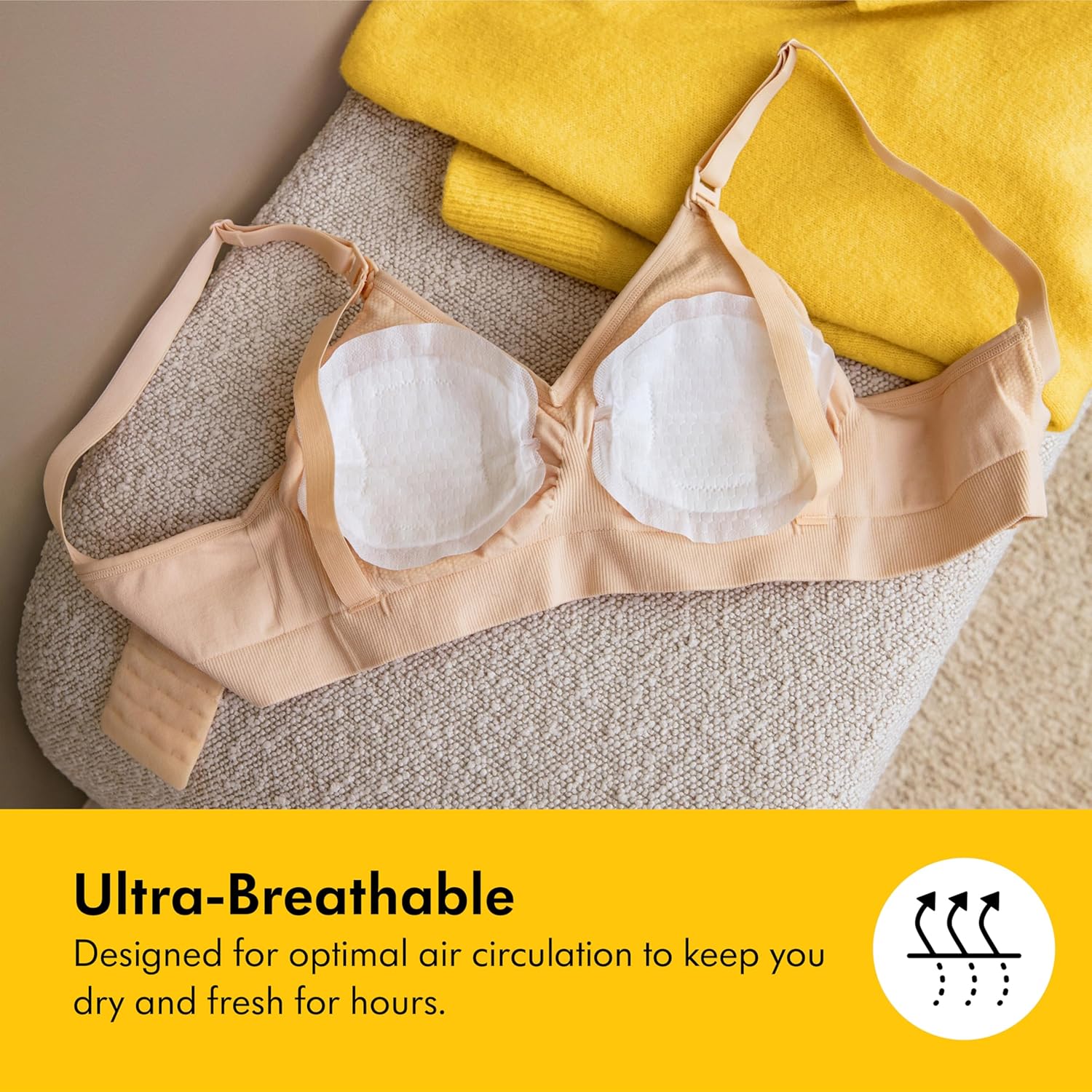 Highlights the bra's breathability feature to reassure customers about comfort and freshness during extended wear.