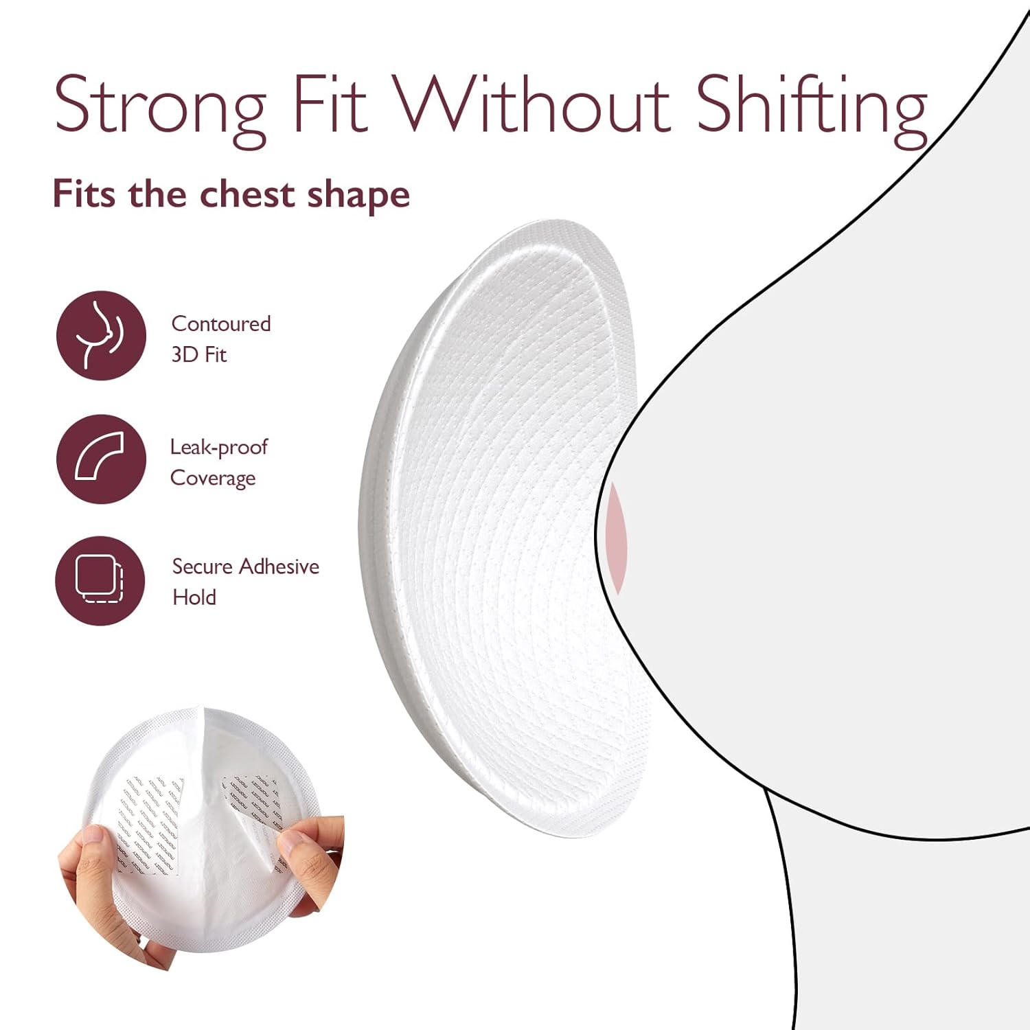 Highlights the product's ability to provide a secure, non-shifting fit that conforms to the chest shape.