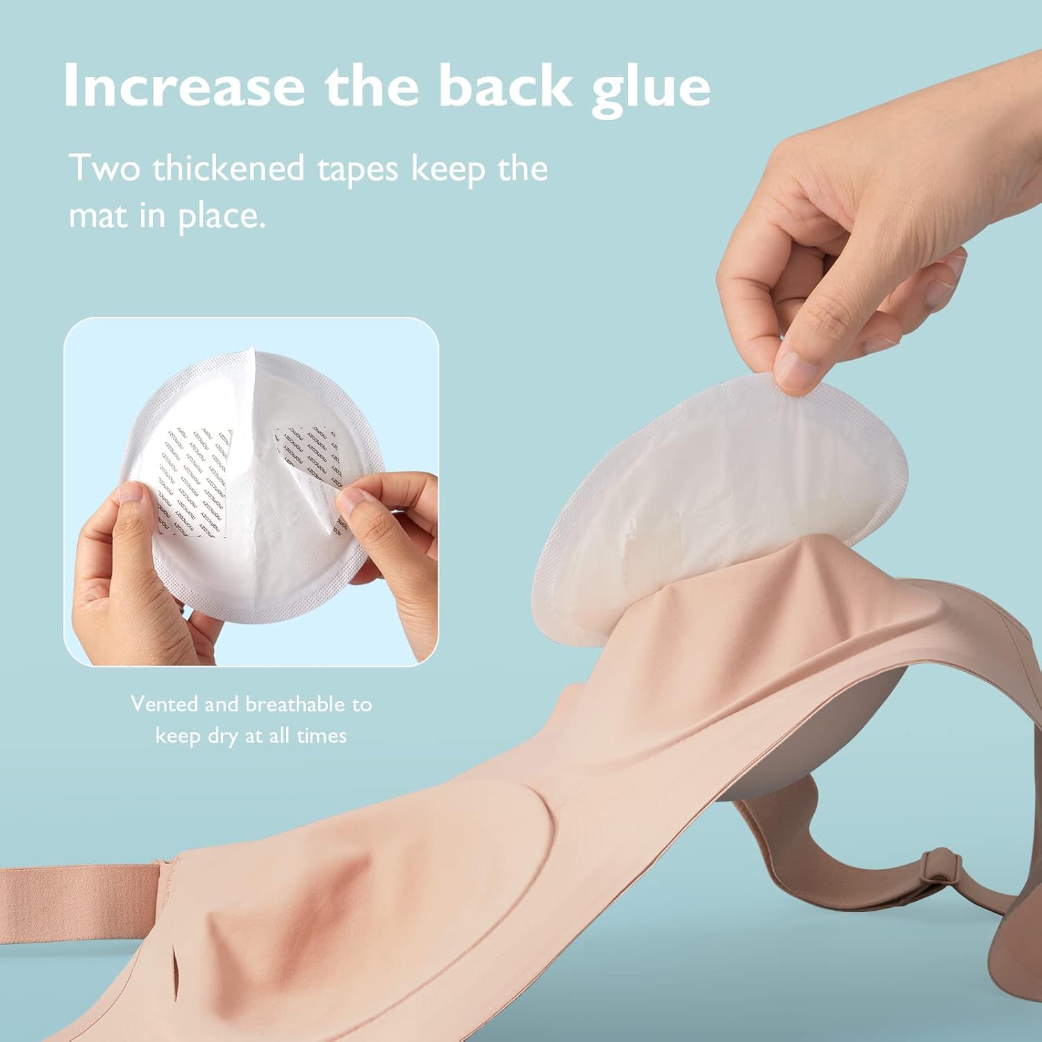 Highlights the enhanced adhesive feature of the product to reassure customers about its secure fit and comfort.