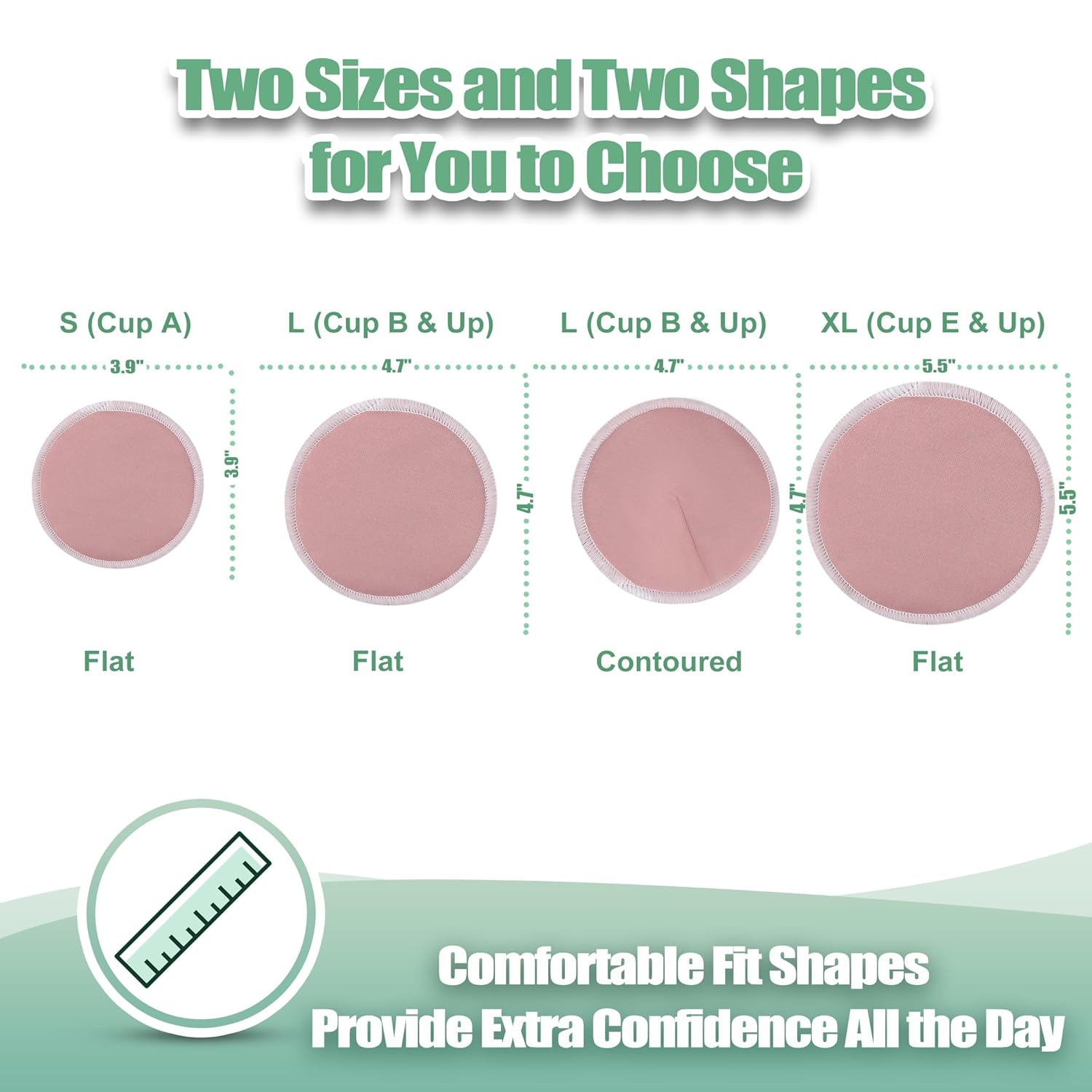 Guides customers in selecting the right size and shape of breast pads based on their cup size and preference.