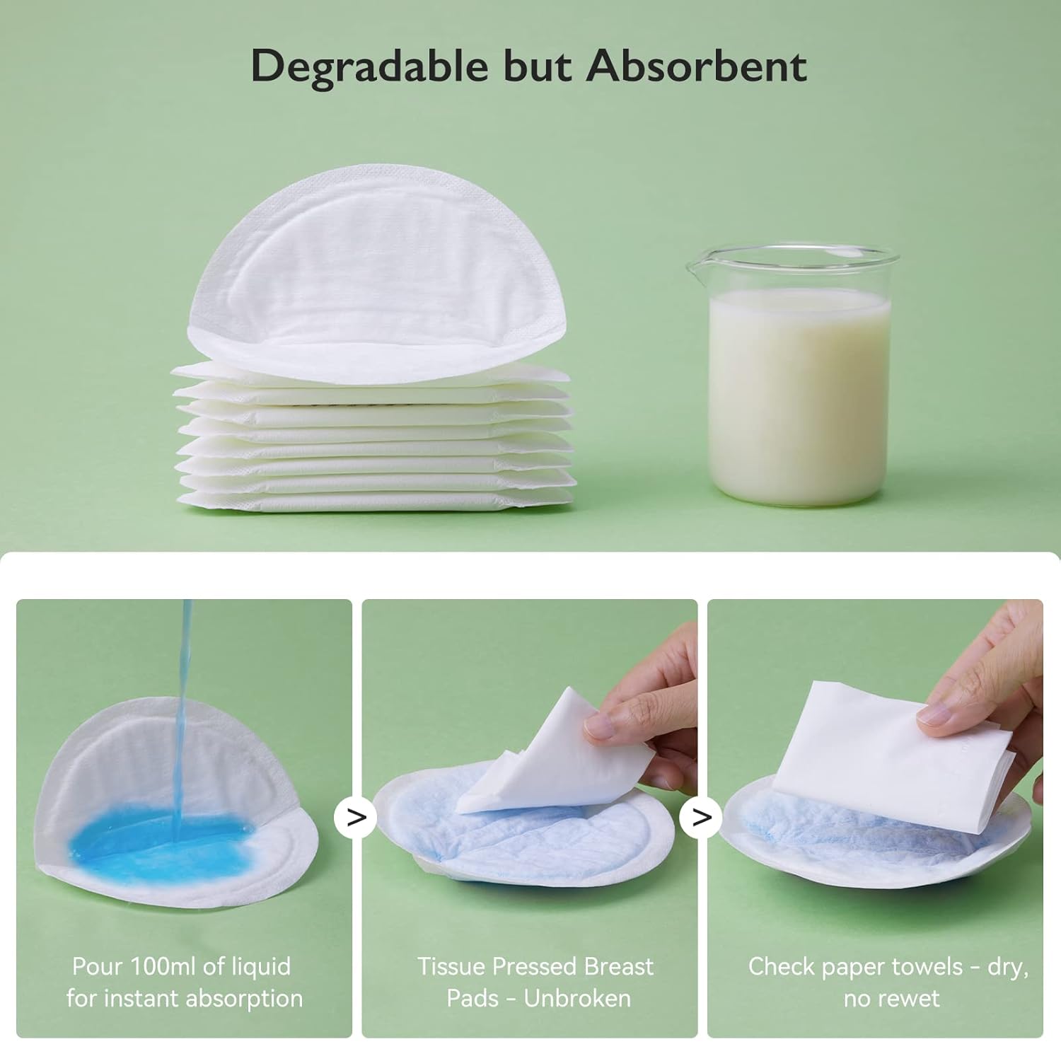 Demonstrates the product's ability to absorb liquid while being environmentally friendly.