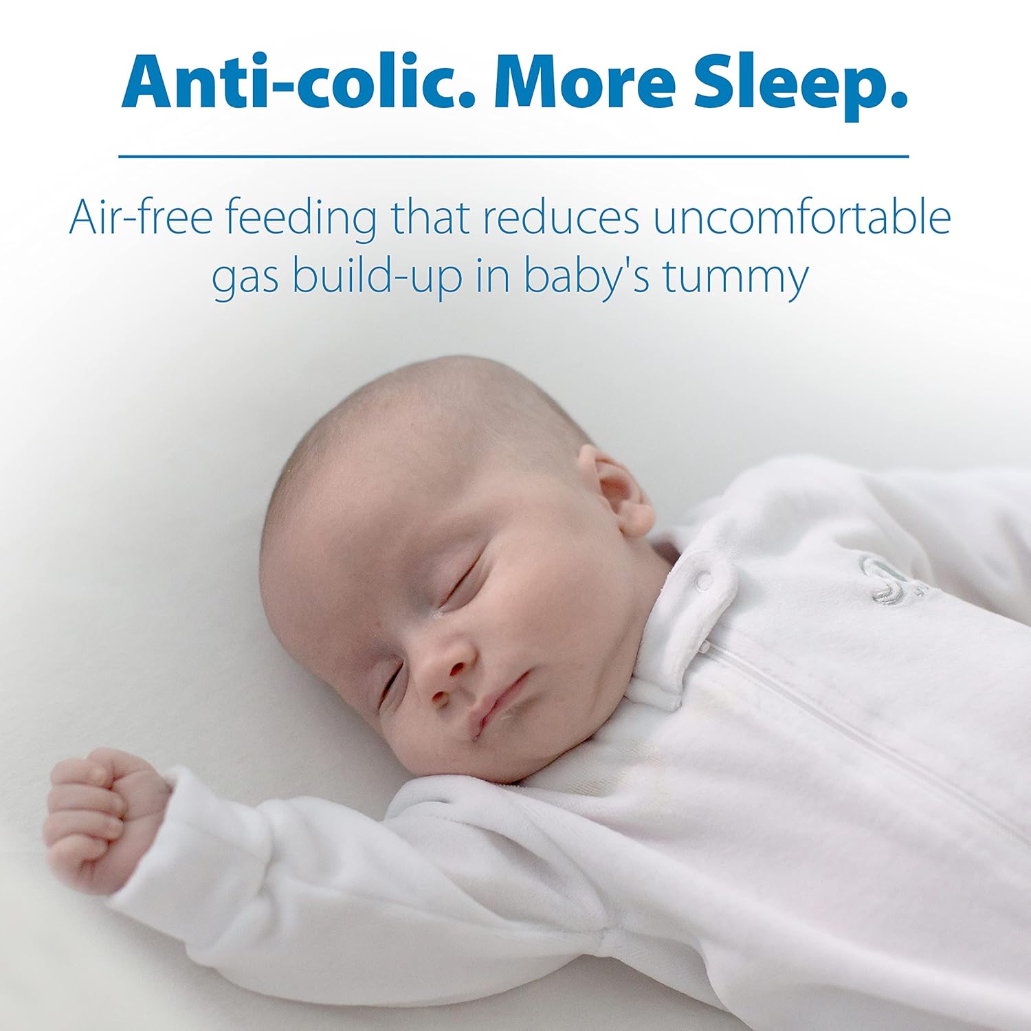 Highlights the product's ability to reduce gas build-up in babies, leading to less colic and more sleep.