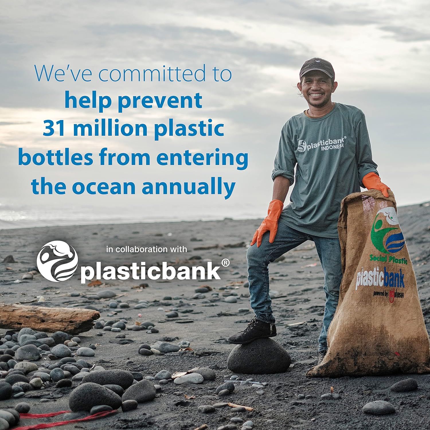 Communicates the brand's commitment to preventing plastic pollution in oceans, positioning the company as environmentally responsible.