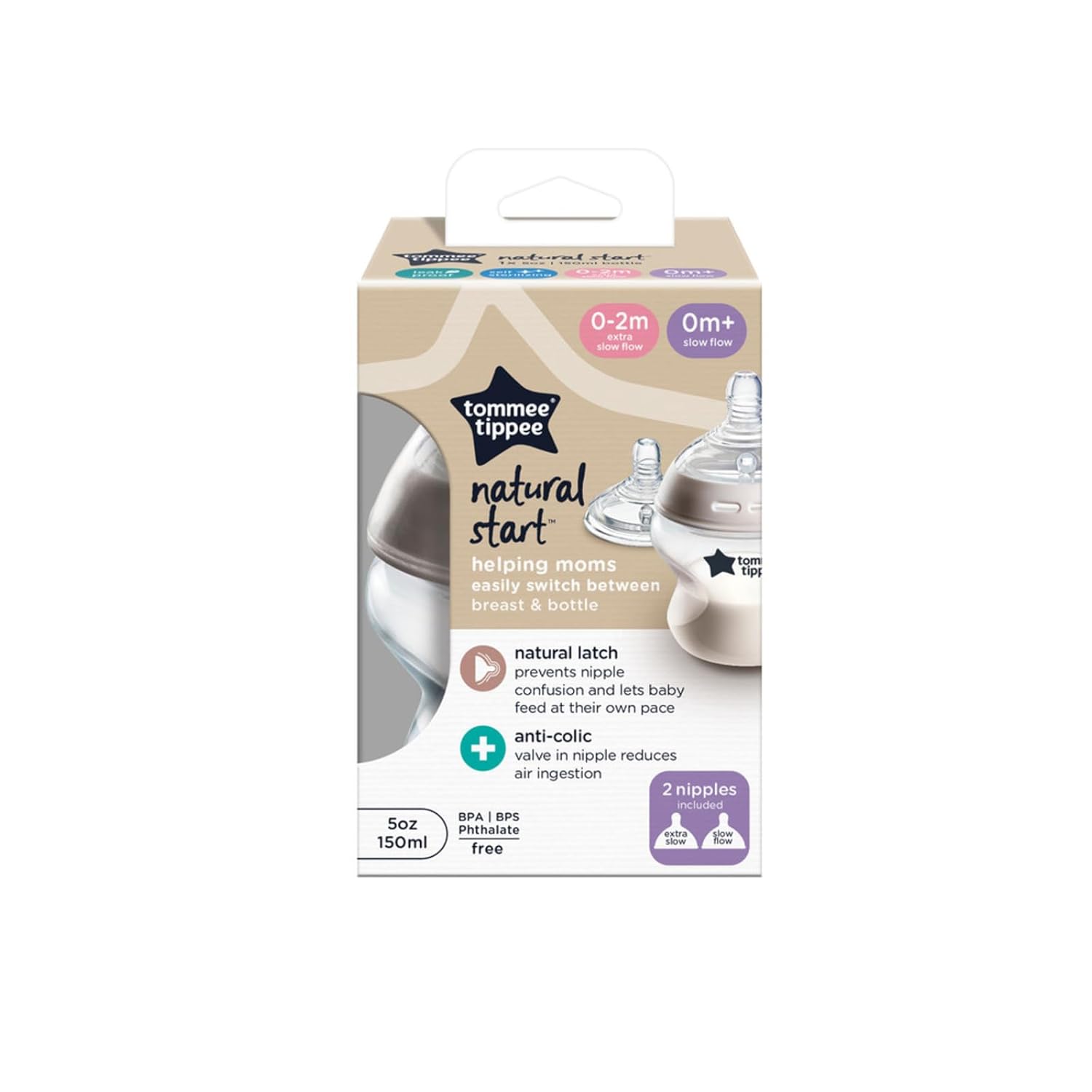 Highlights key features of the bottle to reassure parents about its benefits for easy feeding and reduced air ingestion.
