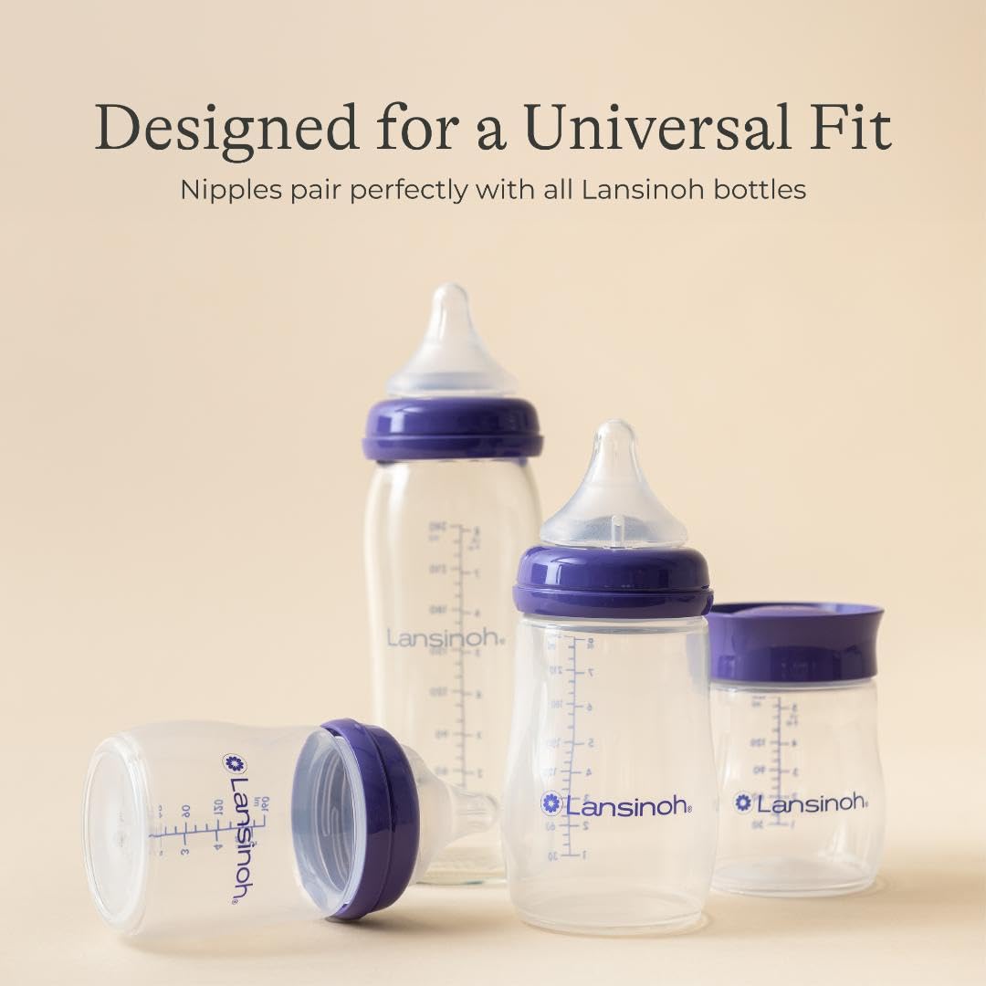 Demonstrates that the nipples are compatible with all Lansinoh bottles, reassuring customers about product versatility and ease of use.