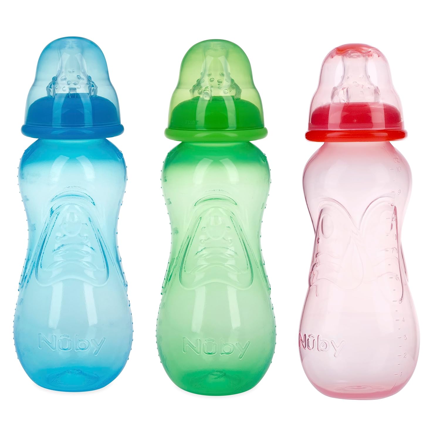 Shows the product comes in three different color options (blue, green, and pink) to appeal to different preferences.
