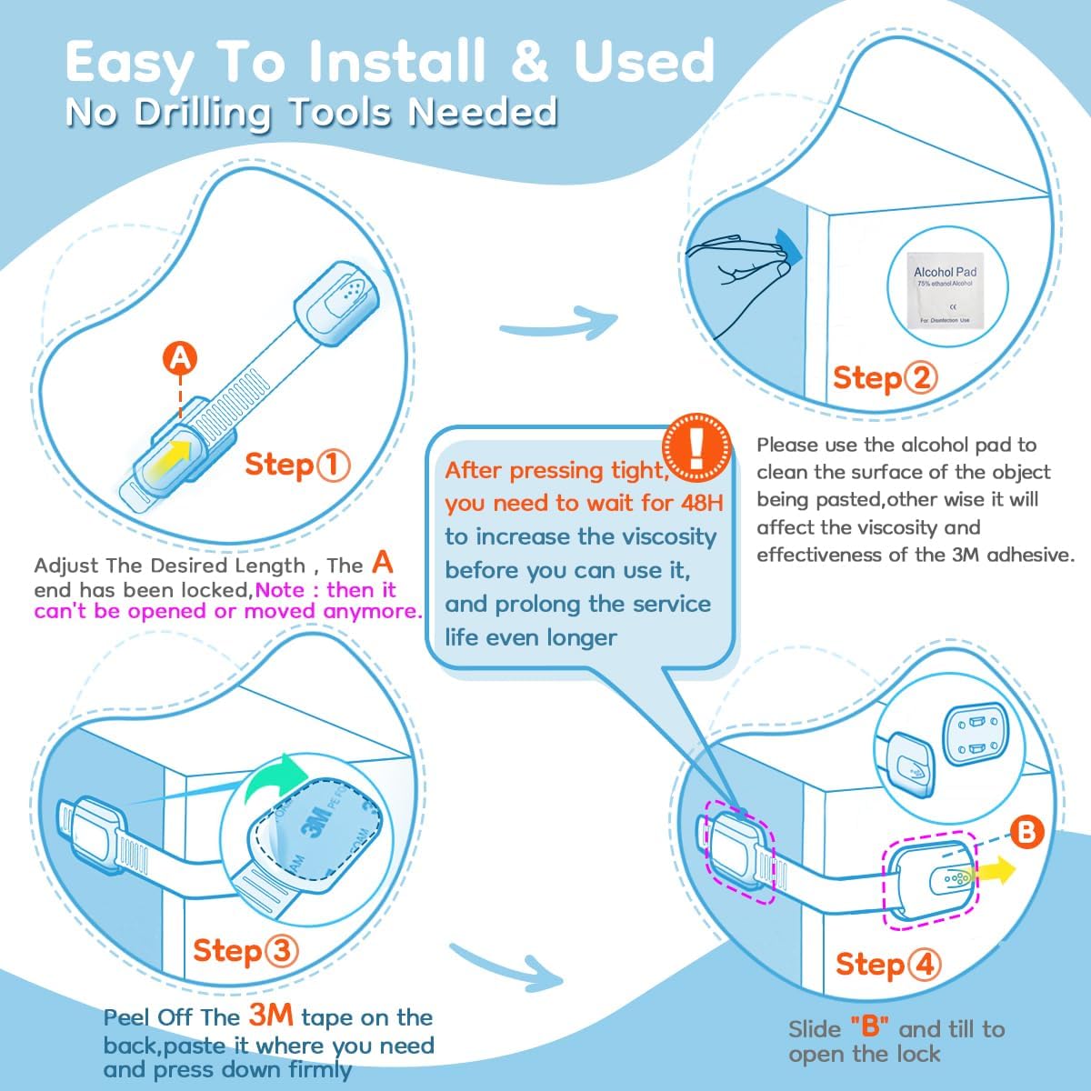Demonstrates the simple step-by-step process of installing and using the product without any drilling tools, emphasizing its ease of use.