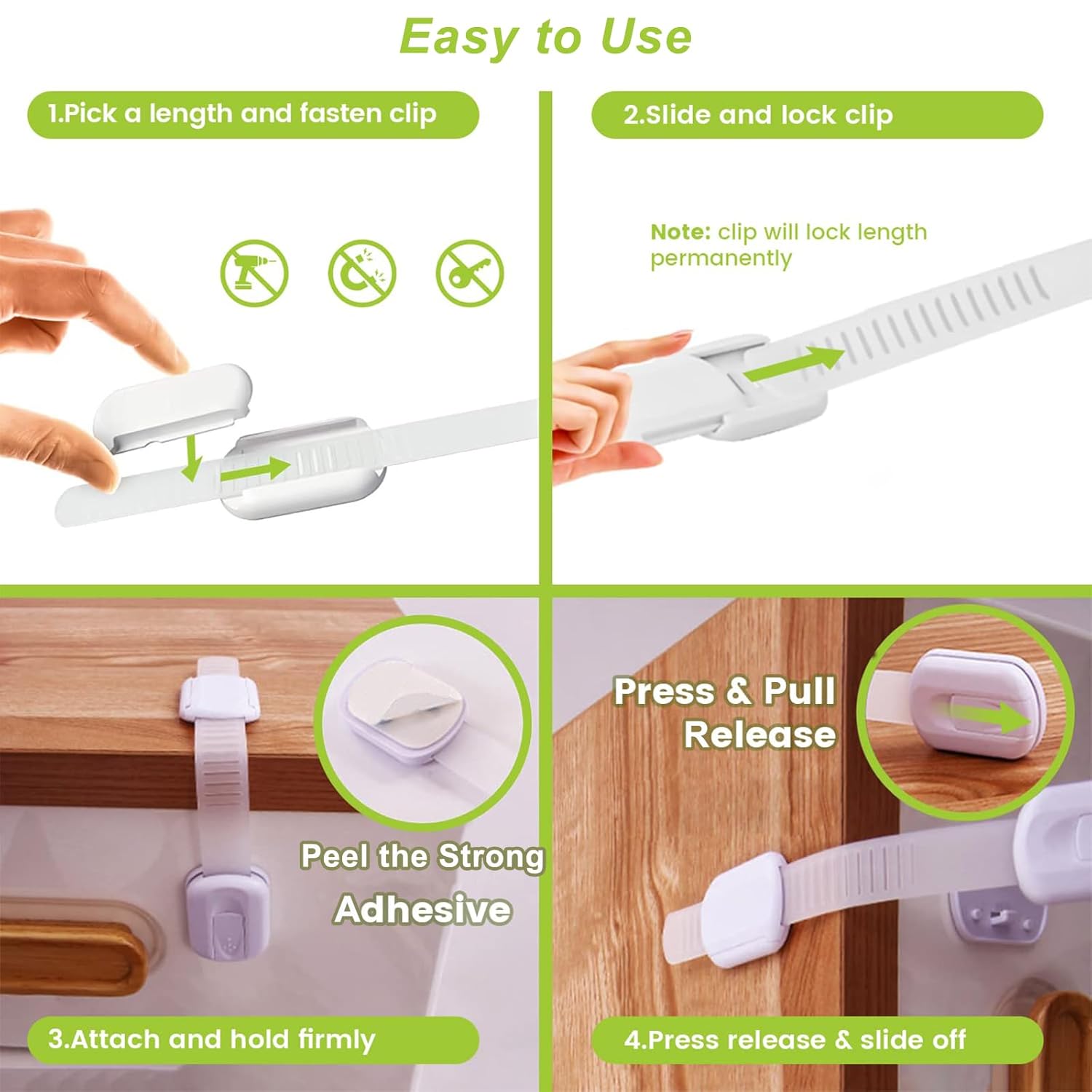 Demonstrates the simple steps to install and use the child safety lock, emphasizing its ease of use for parents.