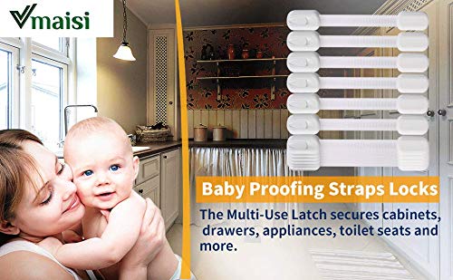 Demonstrates how the product can be used to secure various household items for child safety. Shows the versatility of the product by illustrating different applications around the home.