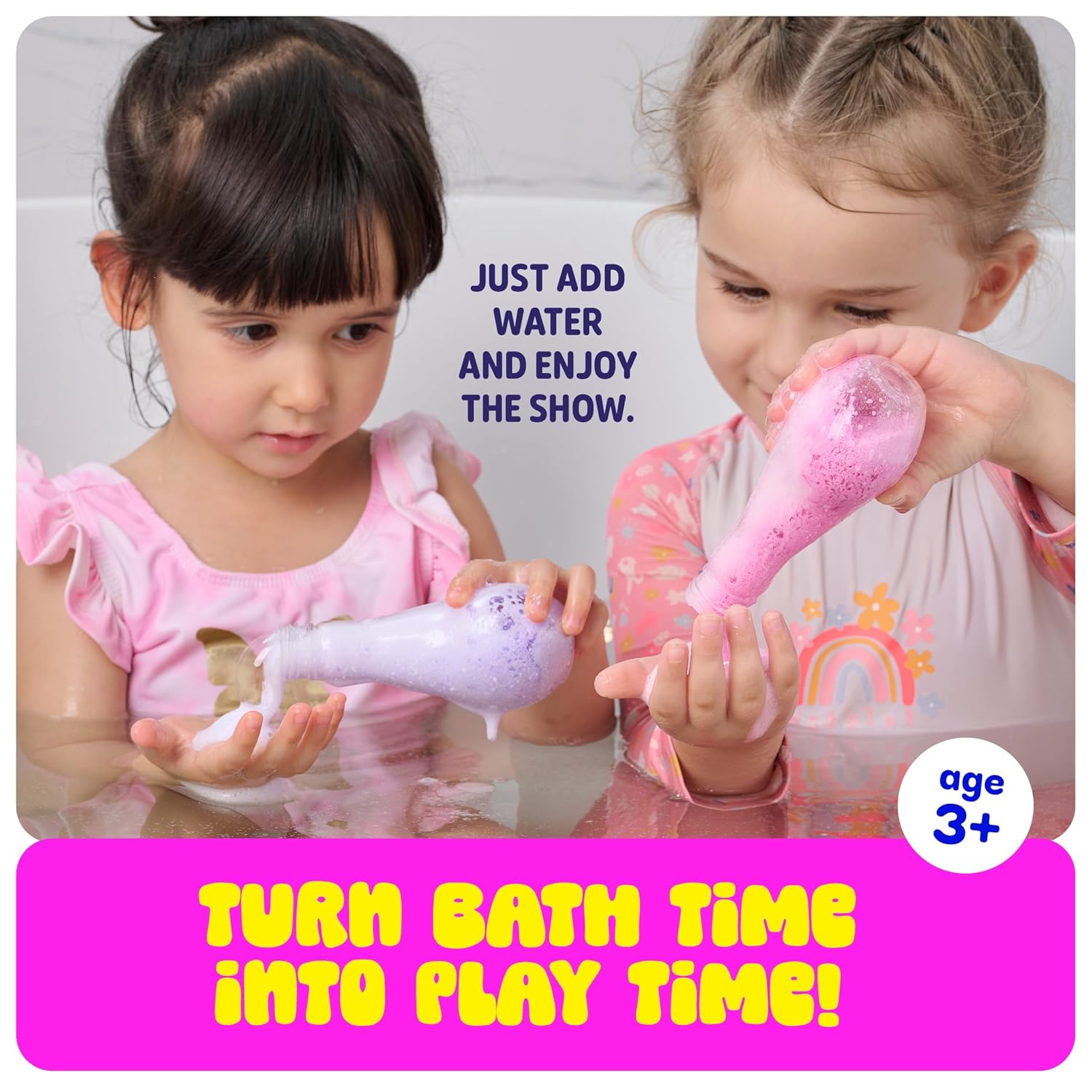 Demonstrates the simple process of adding water to create an interactive bath toy, encouraging fun and engagement during bath time. Shows how the product transforms regular bath time into an…