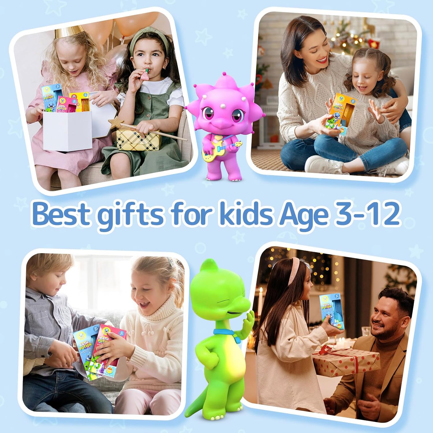 Showcases the product as an ideal gift for children during the holiday season, appealing to parents and gift-givers. Demonstrates the product's suitability for a wide age range of children and its…