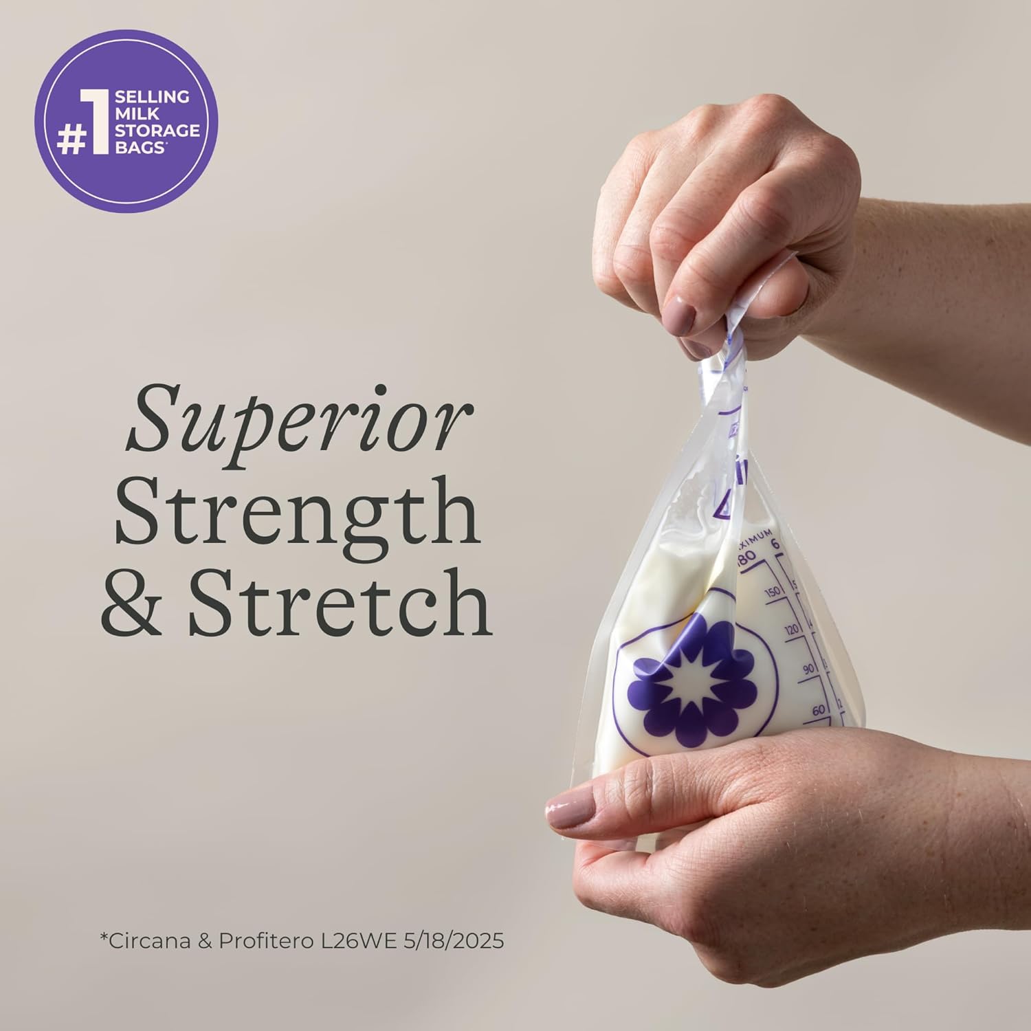 Highlights the durability and flexibility of the milk storage bags, emphasizing their ability to withstand handling without leaking.
