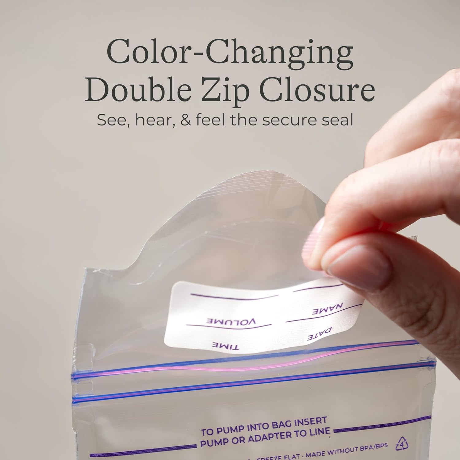 Highlights the secure seal feature of the product, emphasizing its visual, auditory, and tactile feedback to reassure users of proper closure.