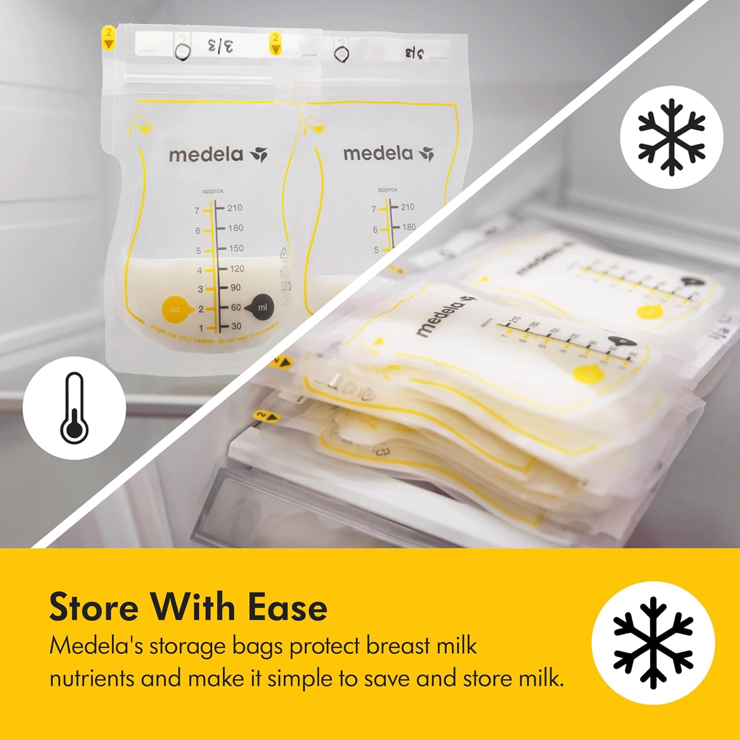 Highlights the ease of storing breast milk and the protection of nutrients, emphasizing convenience and quality preservation for mothers.