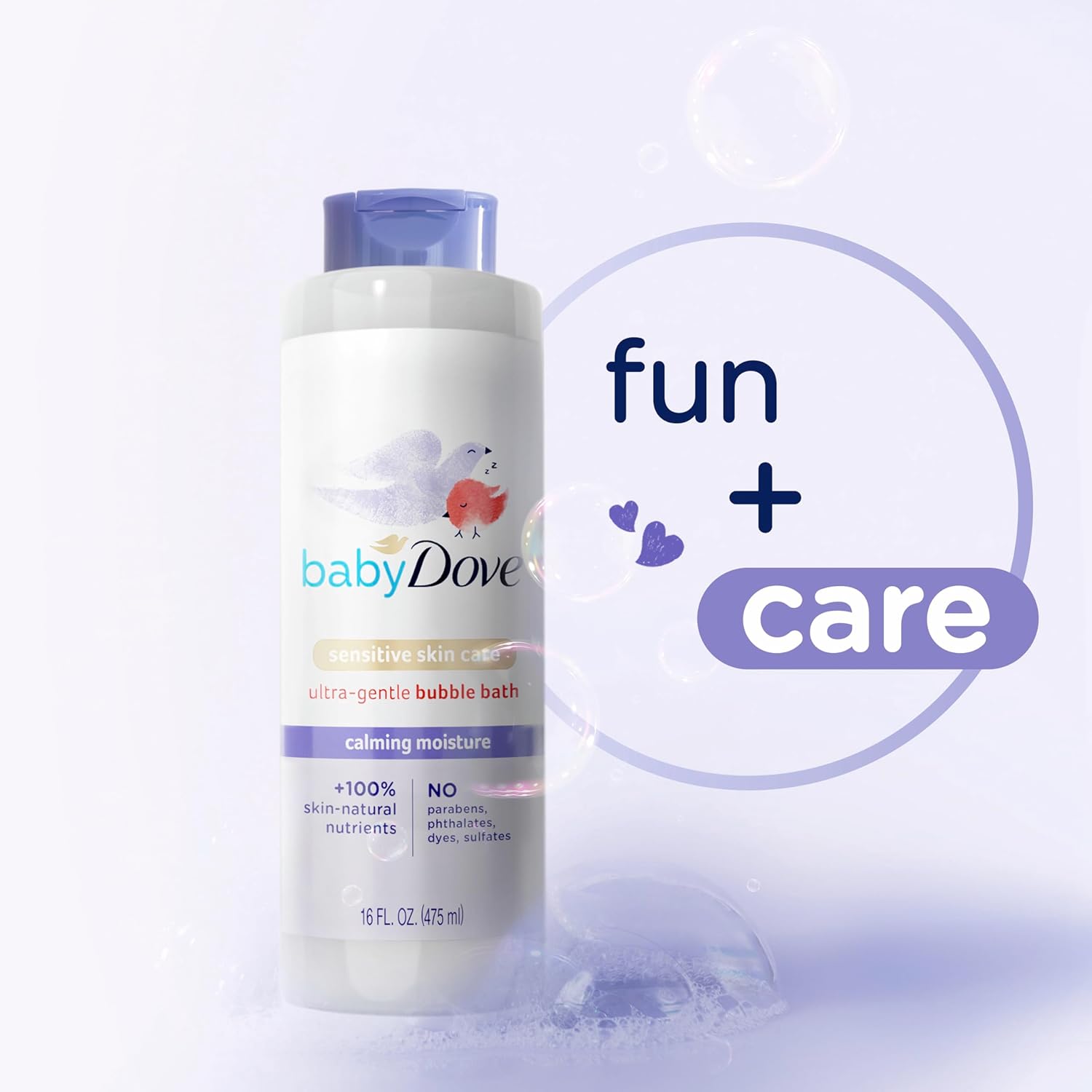 Emphasizes the product's gentle and caring nature for baby's sensitive skin, combining fun with proper care.