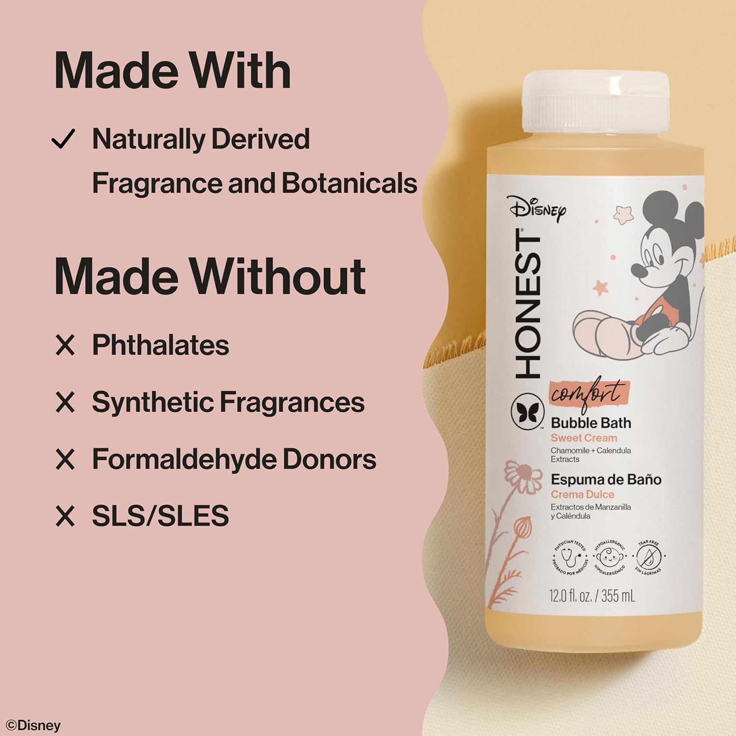 Highlights the product's use of natural ingredients and absence of potentially harmful chemicals to reassure parents about its safety for children. Emphasizes the use of naturally derived fragrance…
