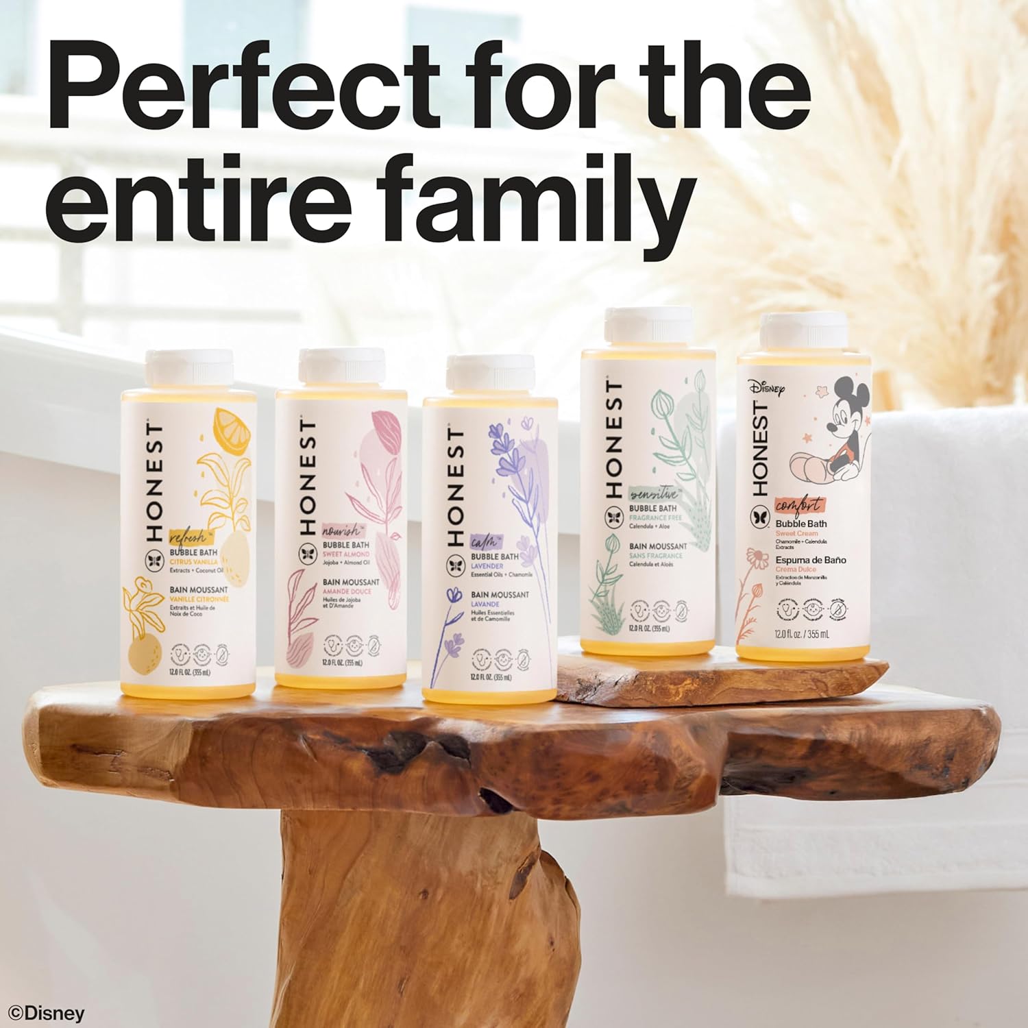 Showcases the variety of bubble bath options suitable for all family members, emphasizing the product's versatility and appeal to different preferences.