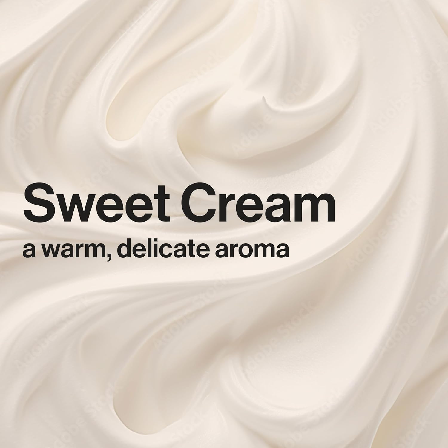Highlights the product's sweet cream scent, emphasizing its warm and delicate aroma to appeal to customers seeking a pleasant fragrance.