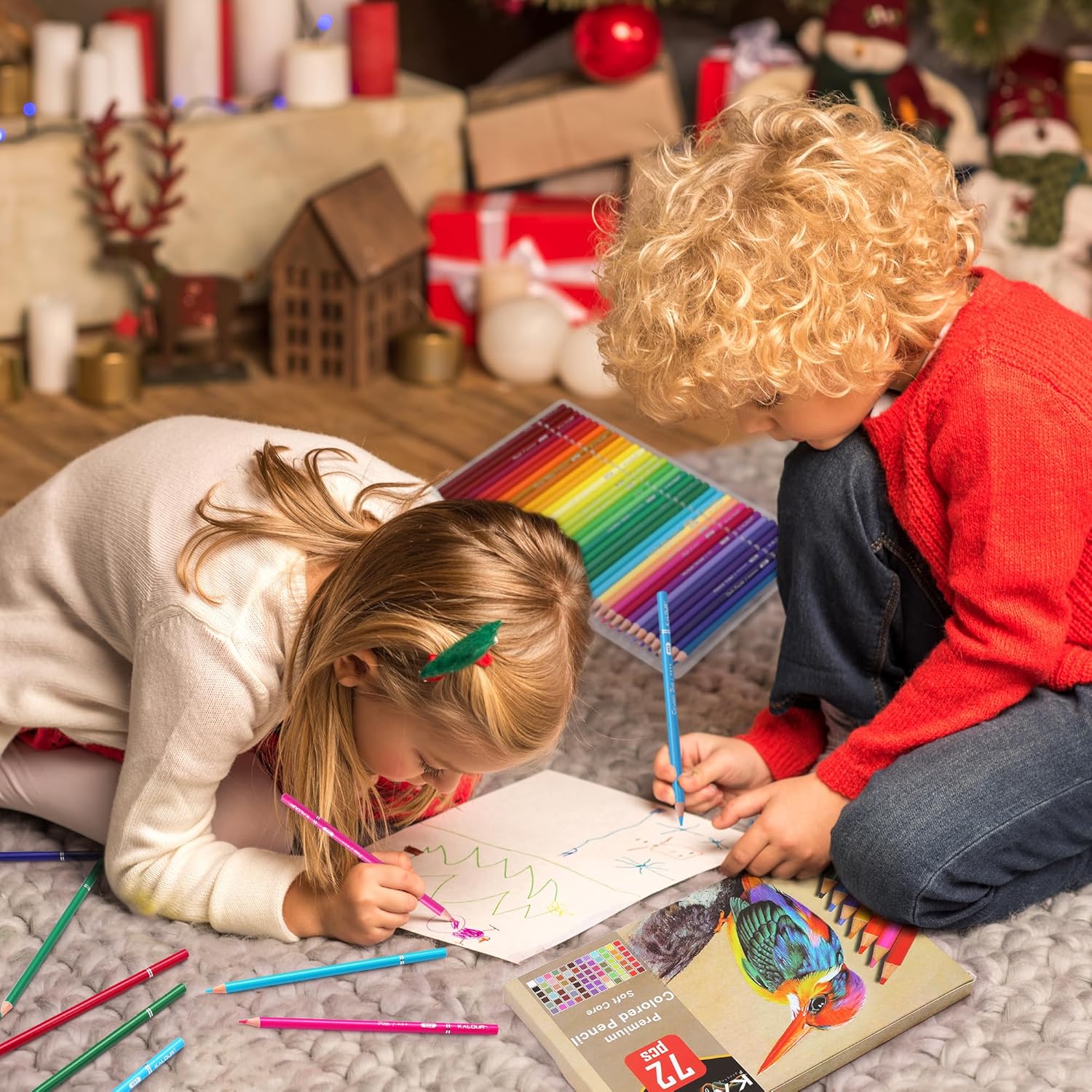 Shows the product being used in a festive Christmas setting, emphasizing its suitability as a holiday gift for children. Demonstrates how the product can be used for creative activities and learning…