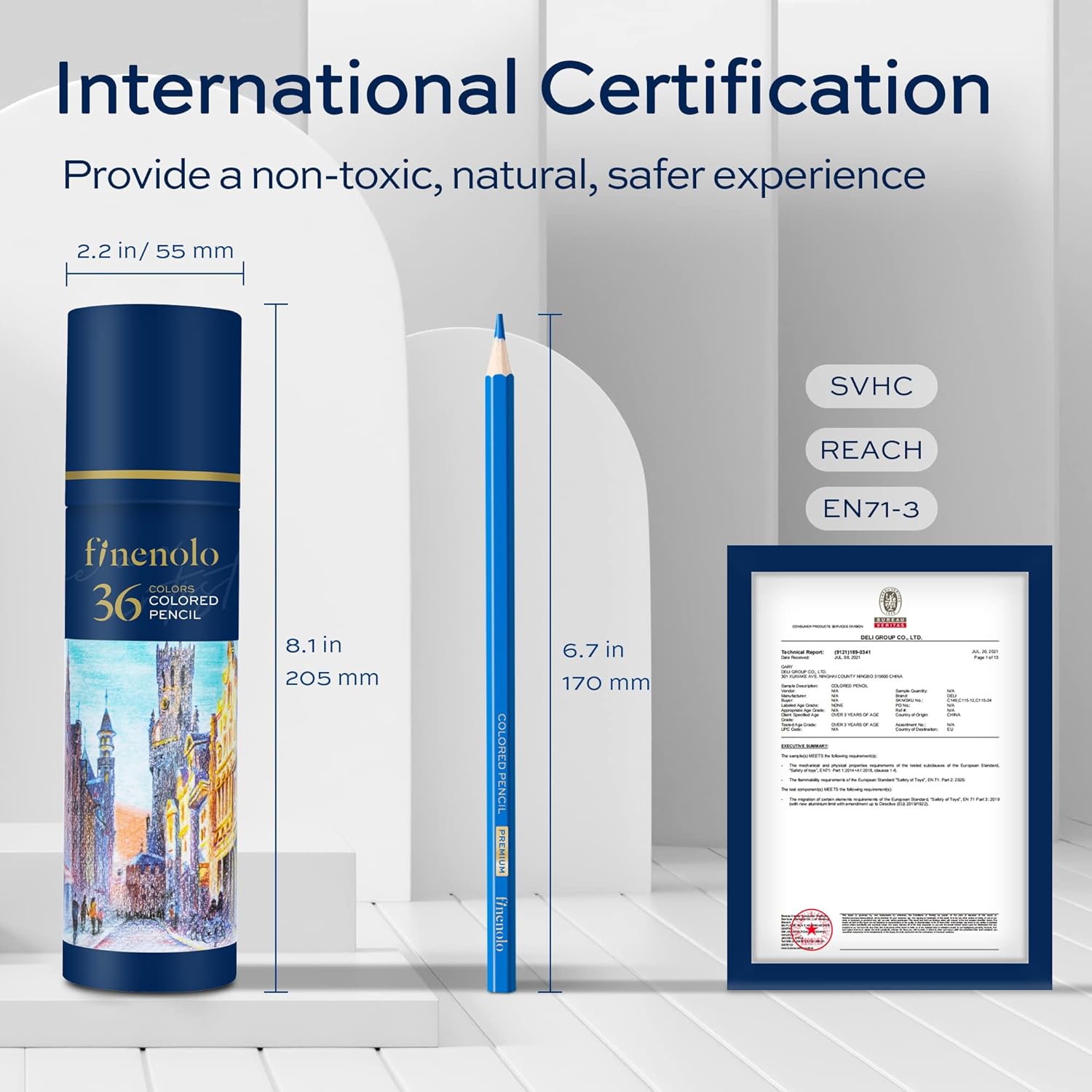 Highlights the product's safety certifications and non-toxic materials to reassure customers about its safety and quality. Provides exact measurements of the product to give customers a clear…